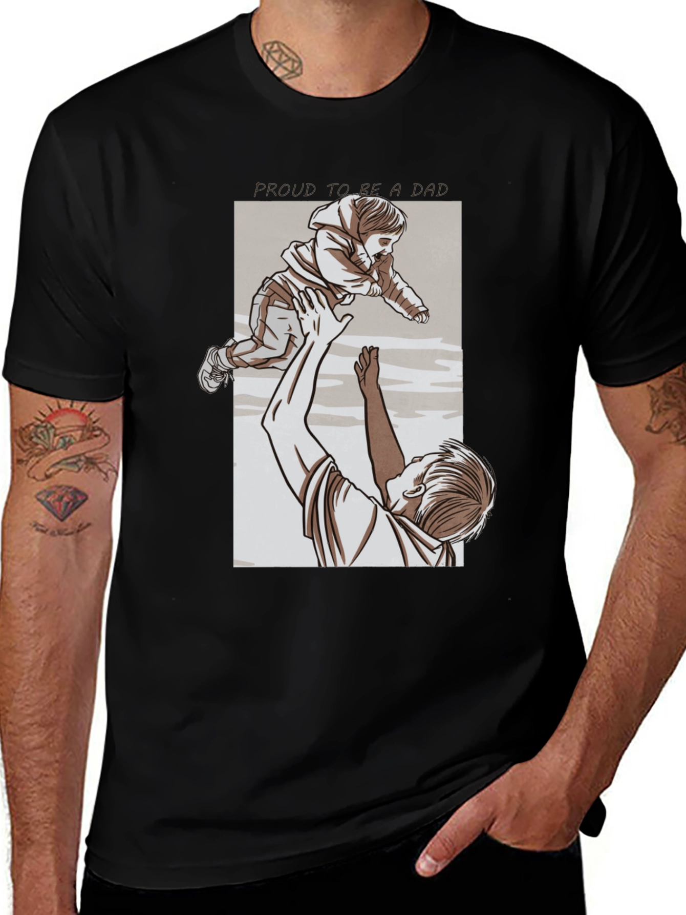 Proud Dad Graphic Tee - Black Cotton T-Shirt