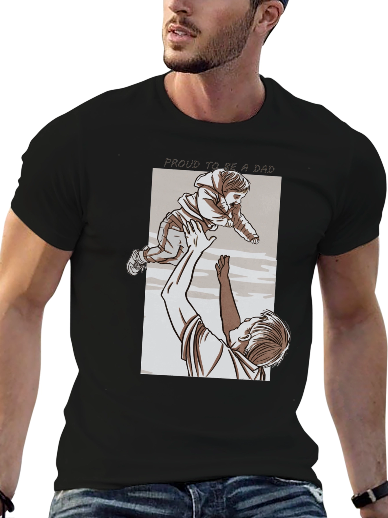 Proud Dad Graphic Tee - Black Cotton T-Shirt