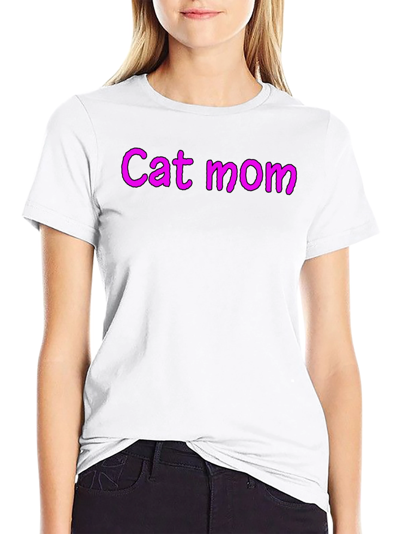 Cat Mom Black Crew Neck T-Shirt