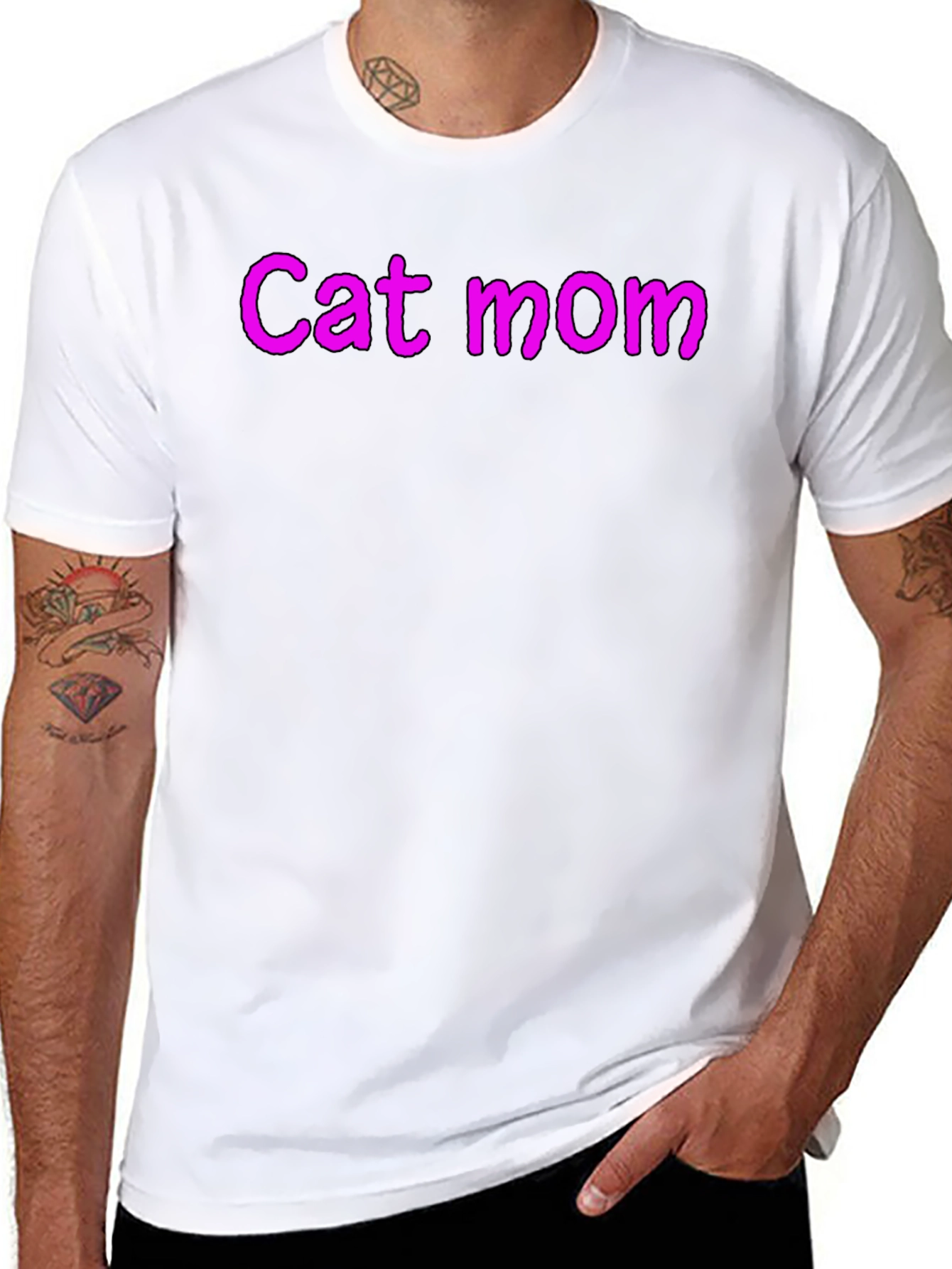 Cat Mom Black Crew Neck T-Shirt