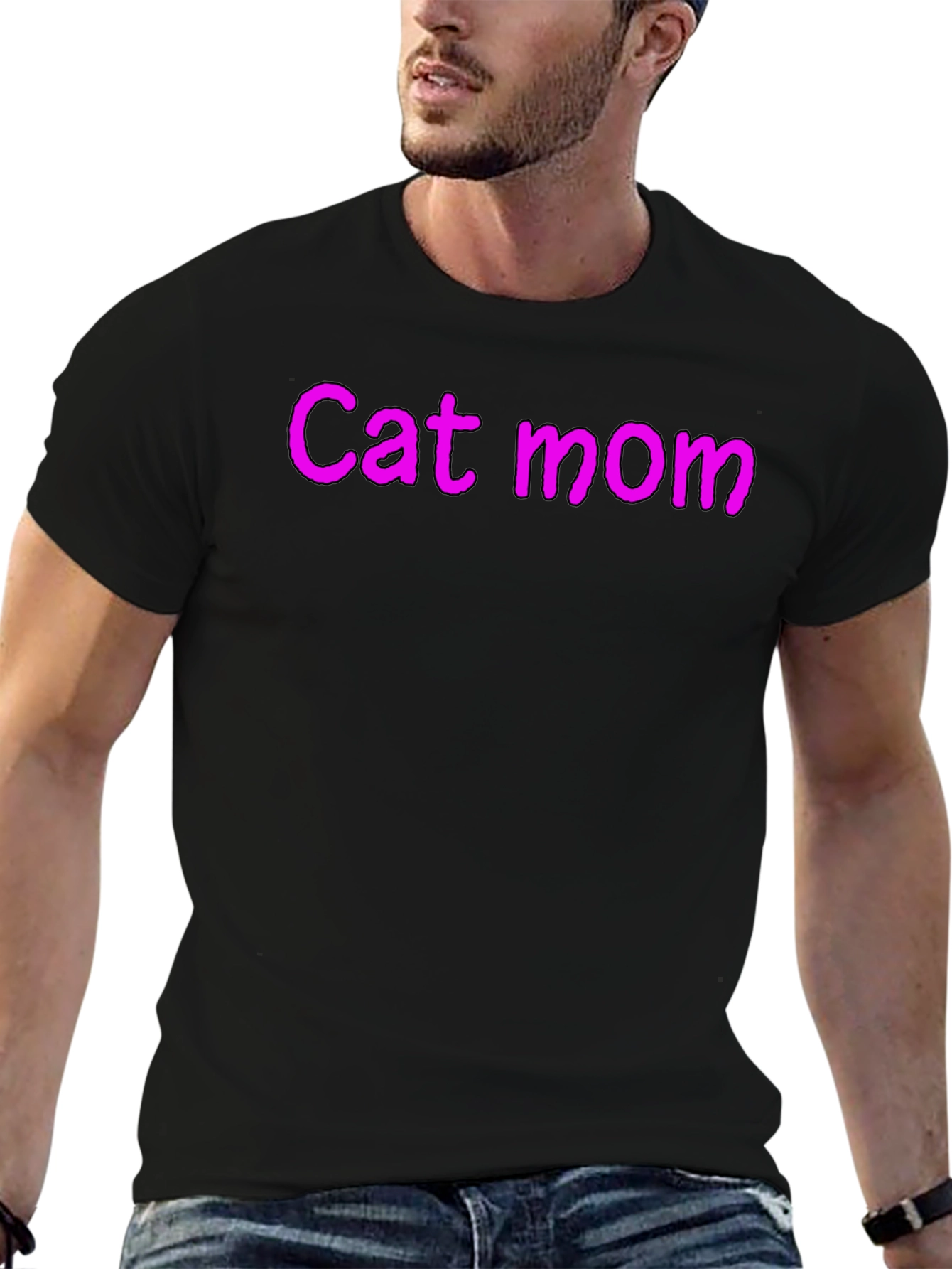 Cat Mom Black Crew Neck T-Shirt
