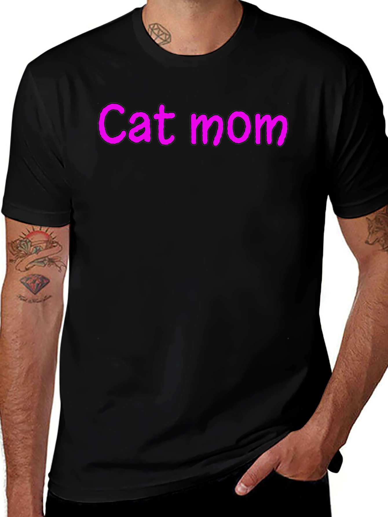 Cat Mom Black Crew Neck T-Shirt