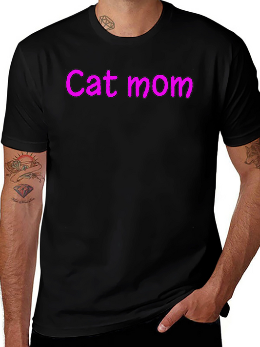 Cat Mom Black Crew Neck T-Shirt
