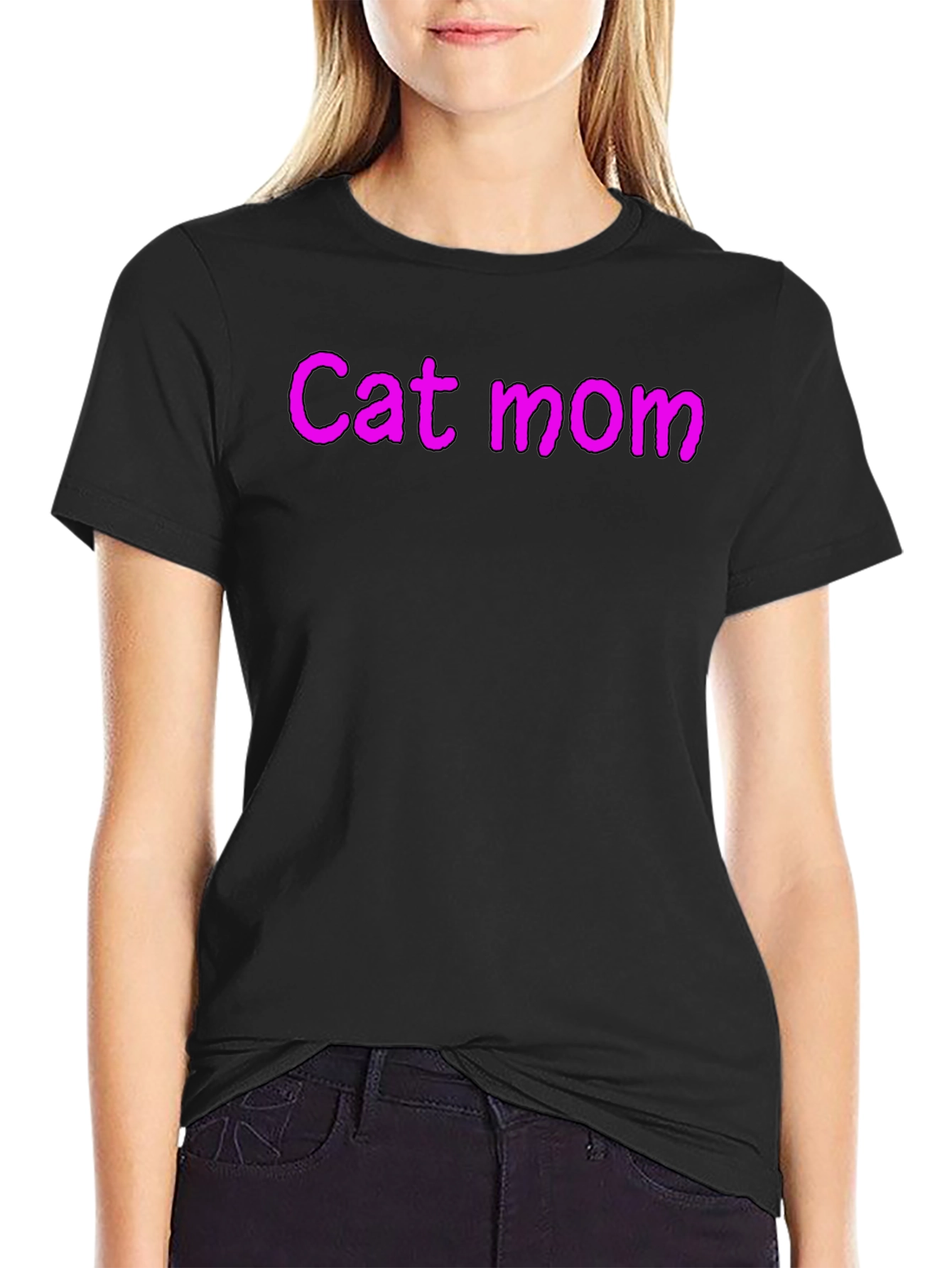 Cat Mom Black Crew Neck T-Shirt