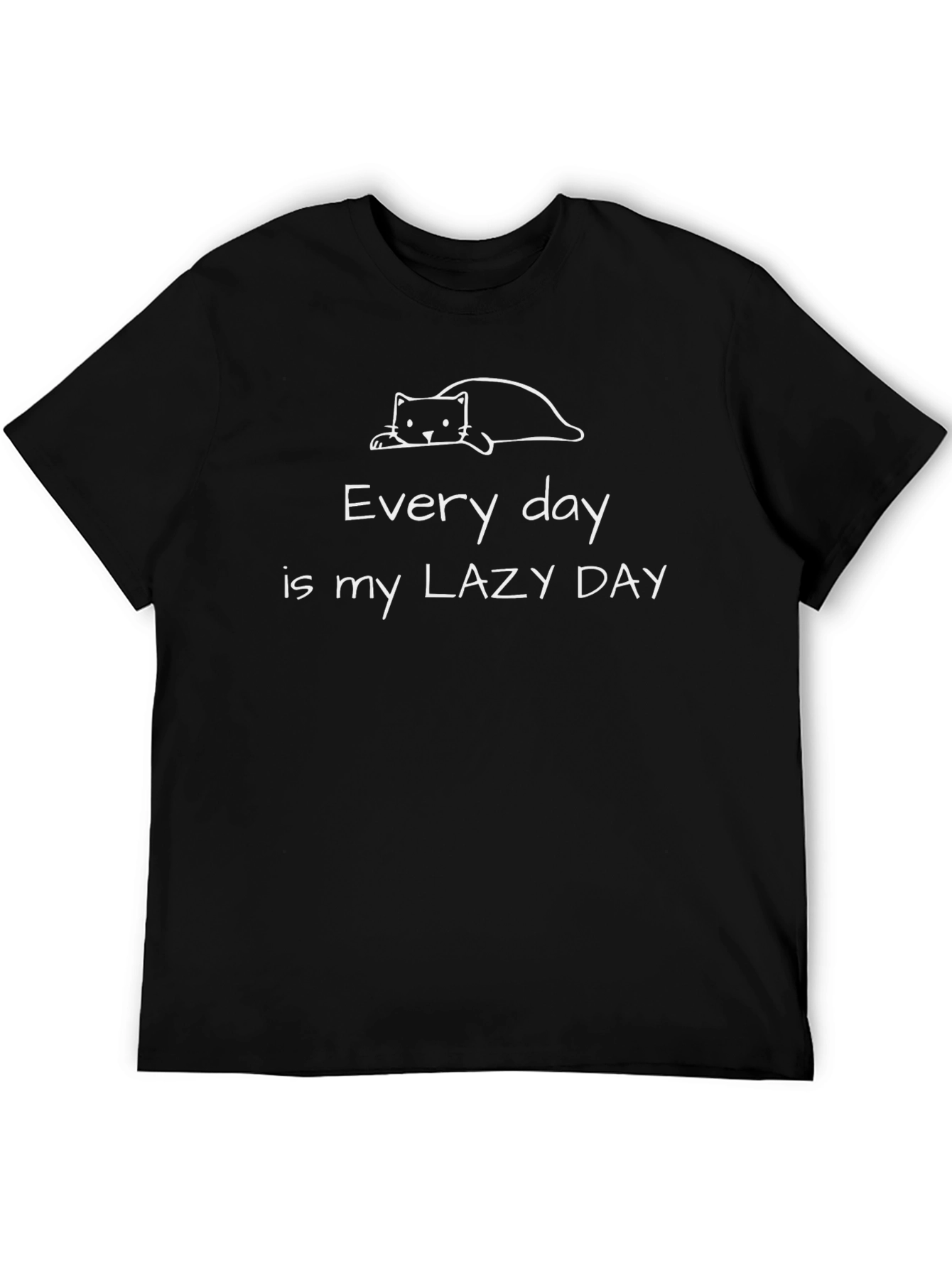 Lazy Day Black T-Shirt - Cute Cat Graphic