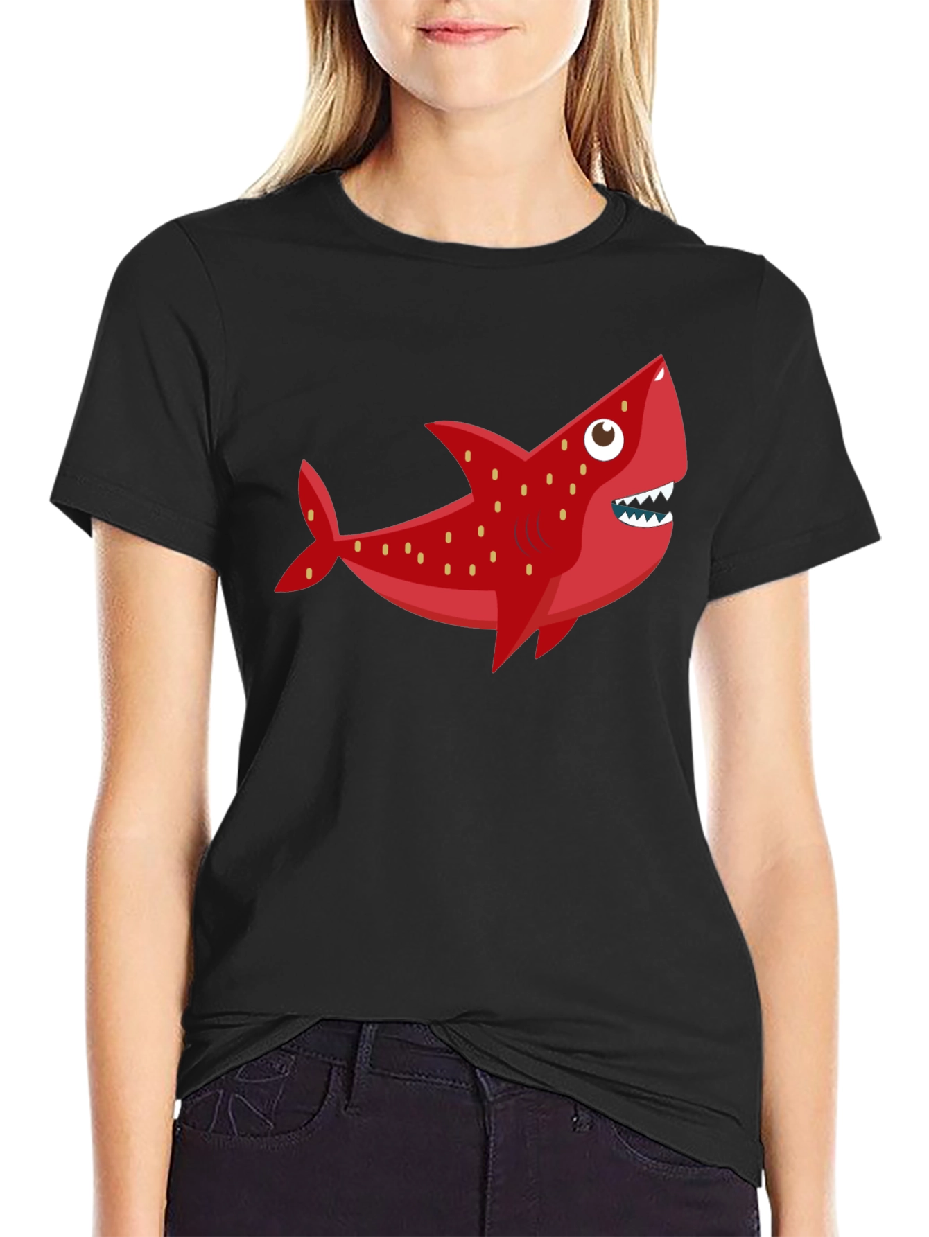 Fun Shark Graphic Tee - Black Cotton Blend