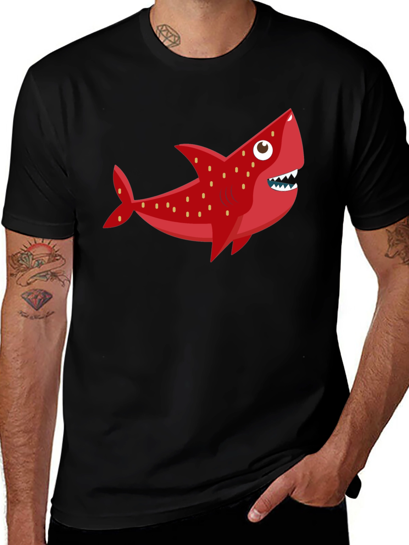 Fun Shark Graphic Tee - Black Cotton Blend