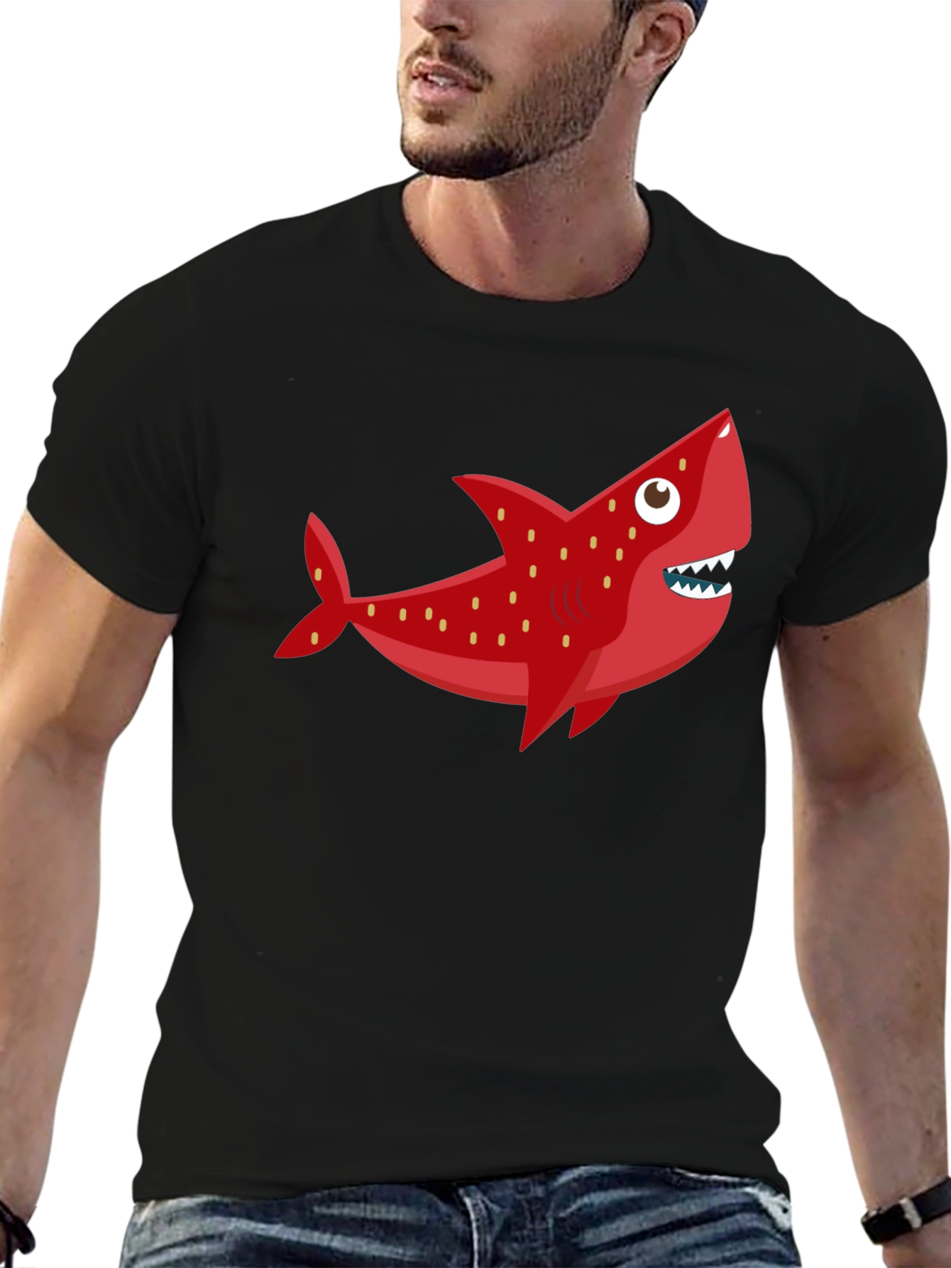 Fun Shark Graphic Tee - Black Cotton Blend