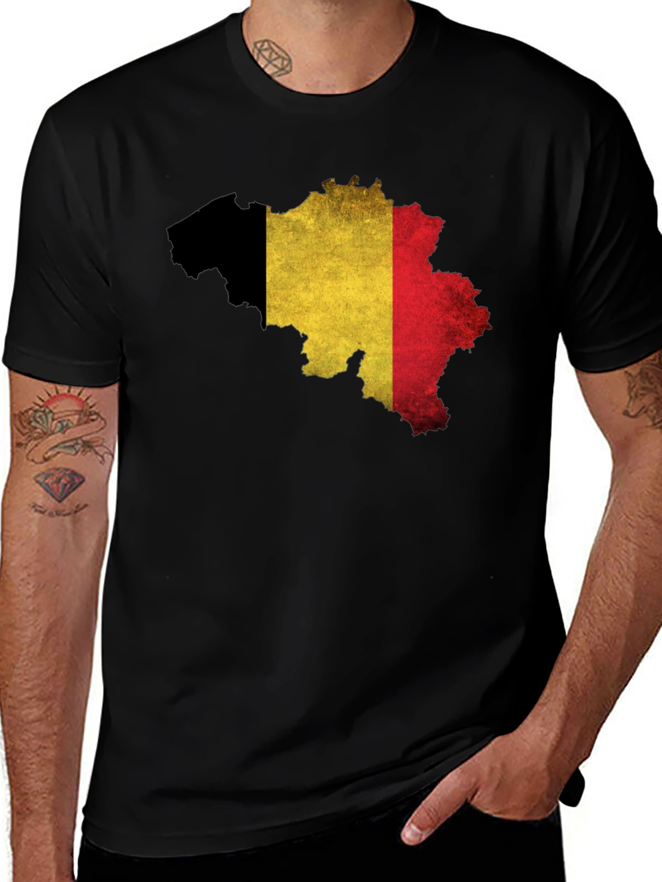 Belgium Flag Map T-Shirt - Black