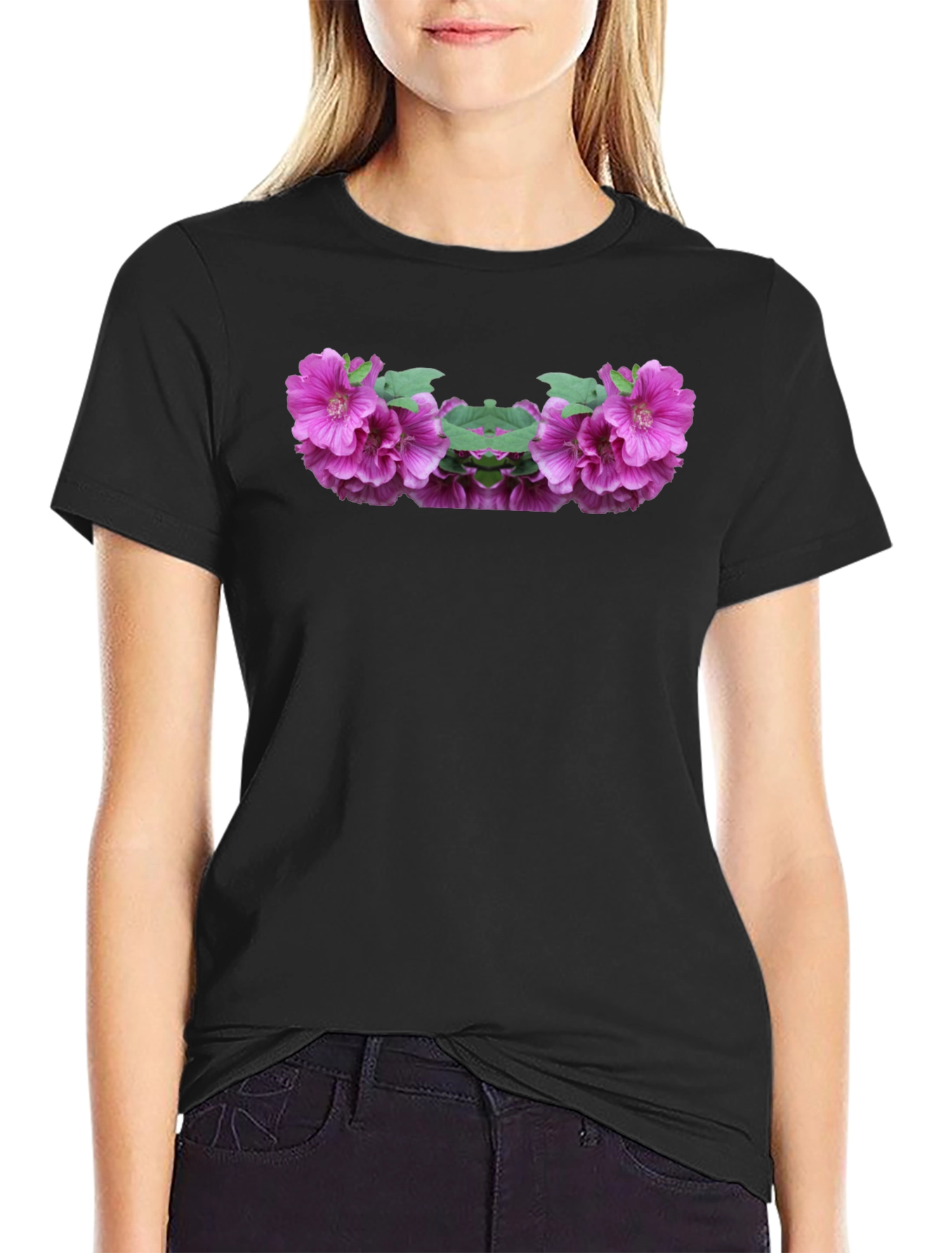 Floral Symmetry Black T-Shirt