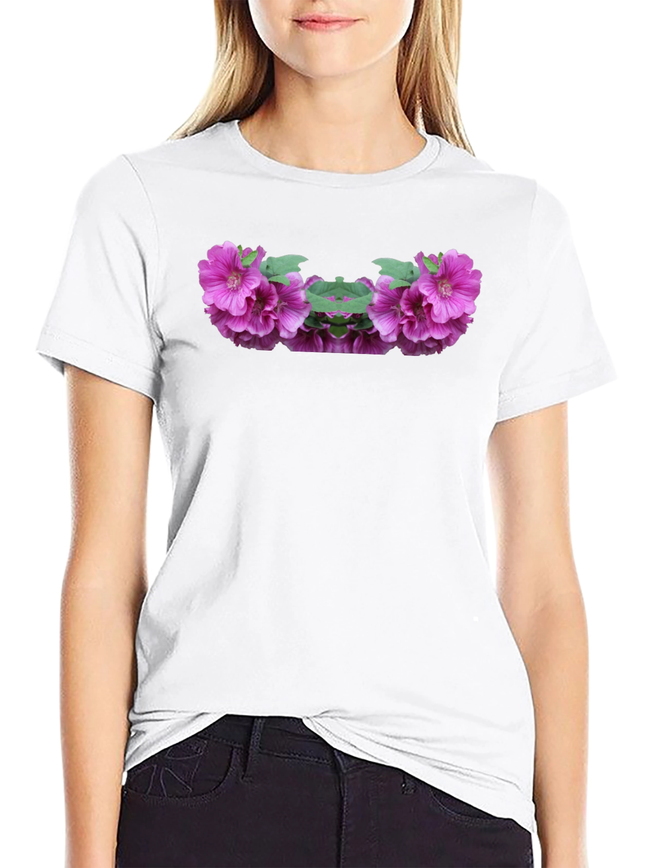 Floral Symmetry Black T-Shirt