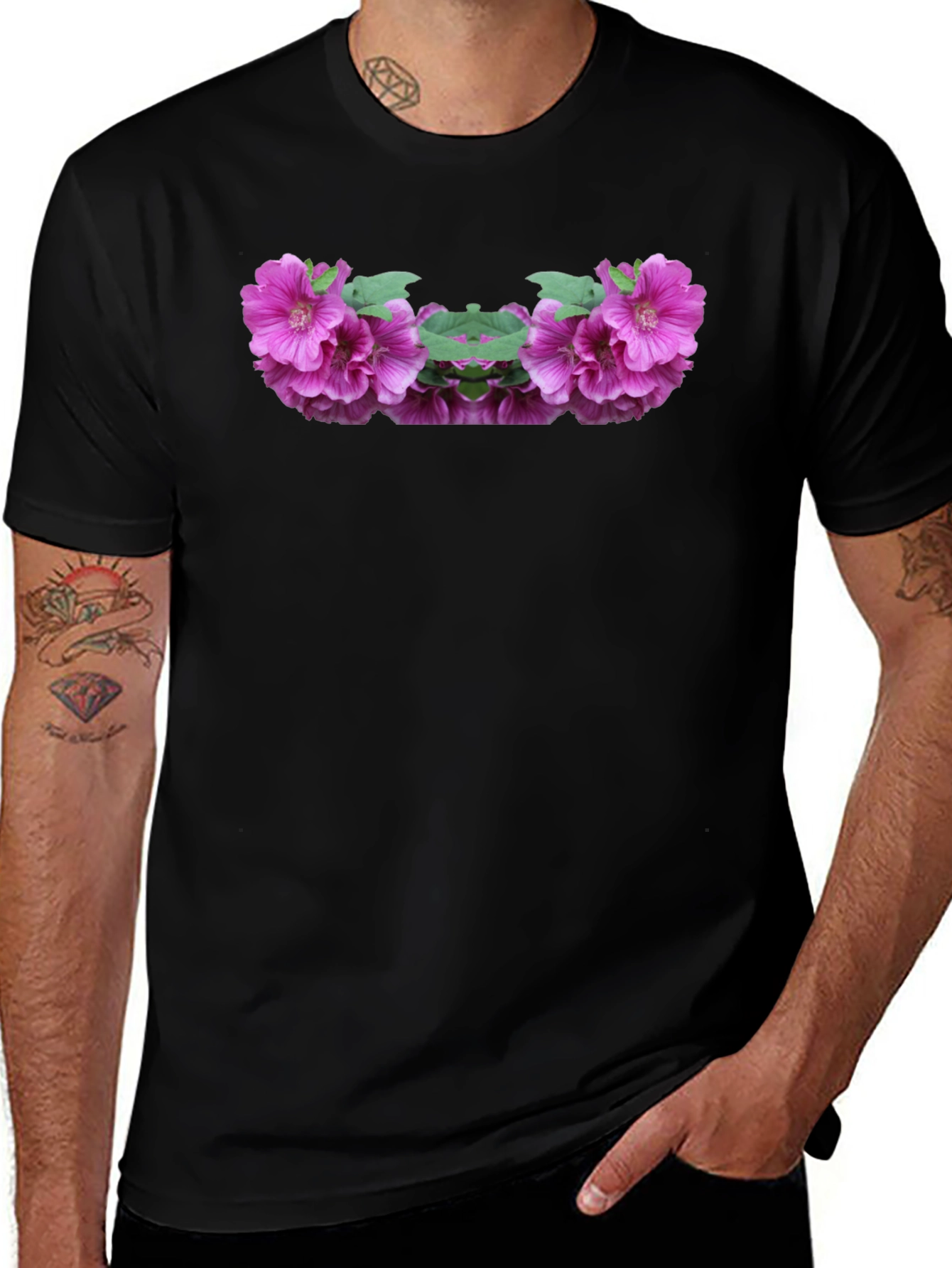 Floral Symmetry Black T-Shirt