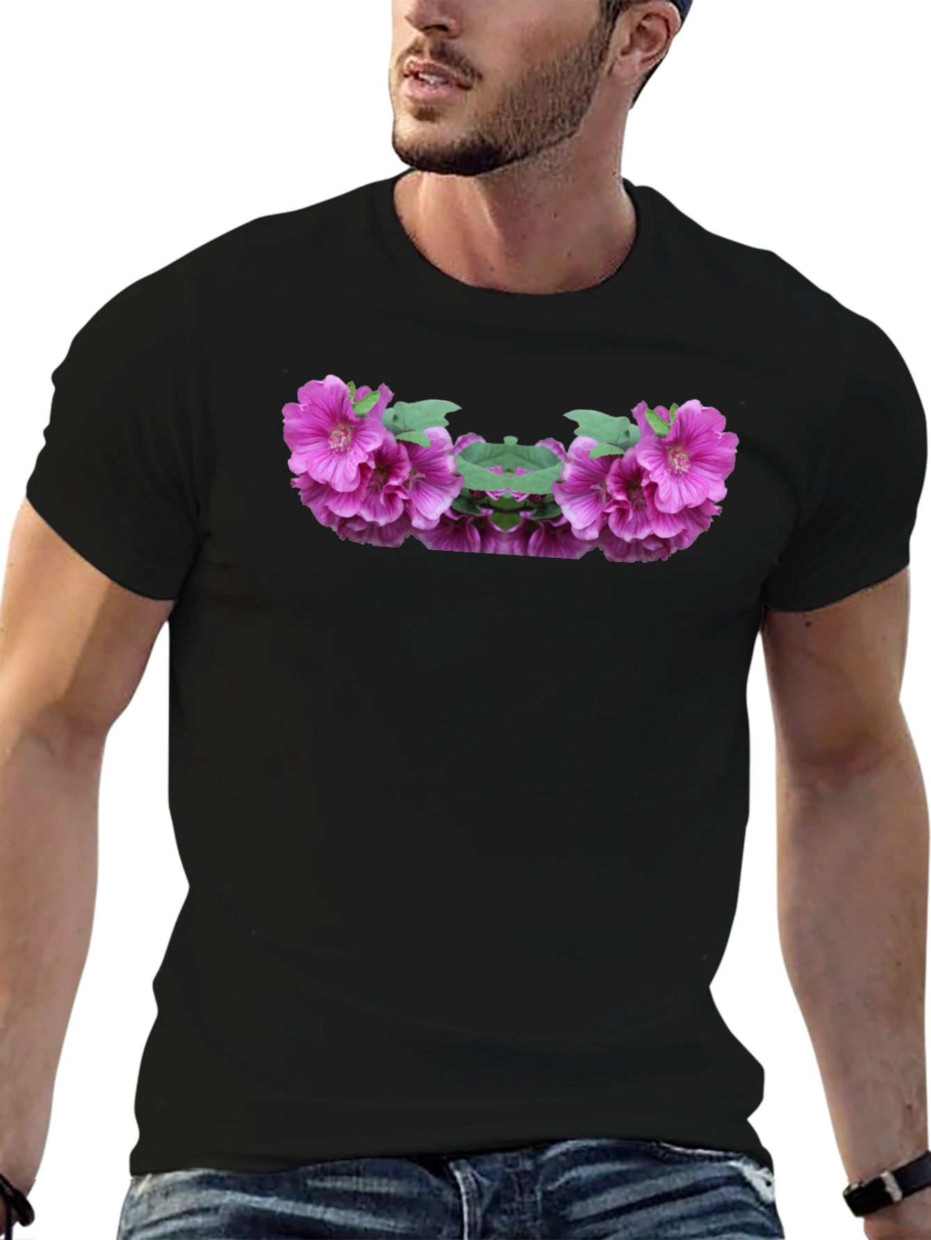 Floral Symmetry Black T-Shirt