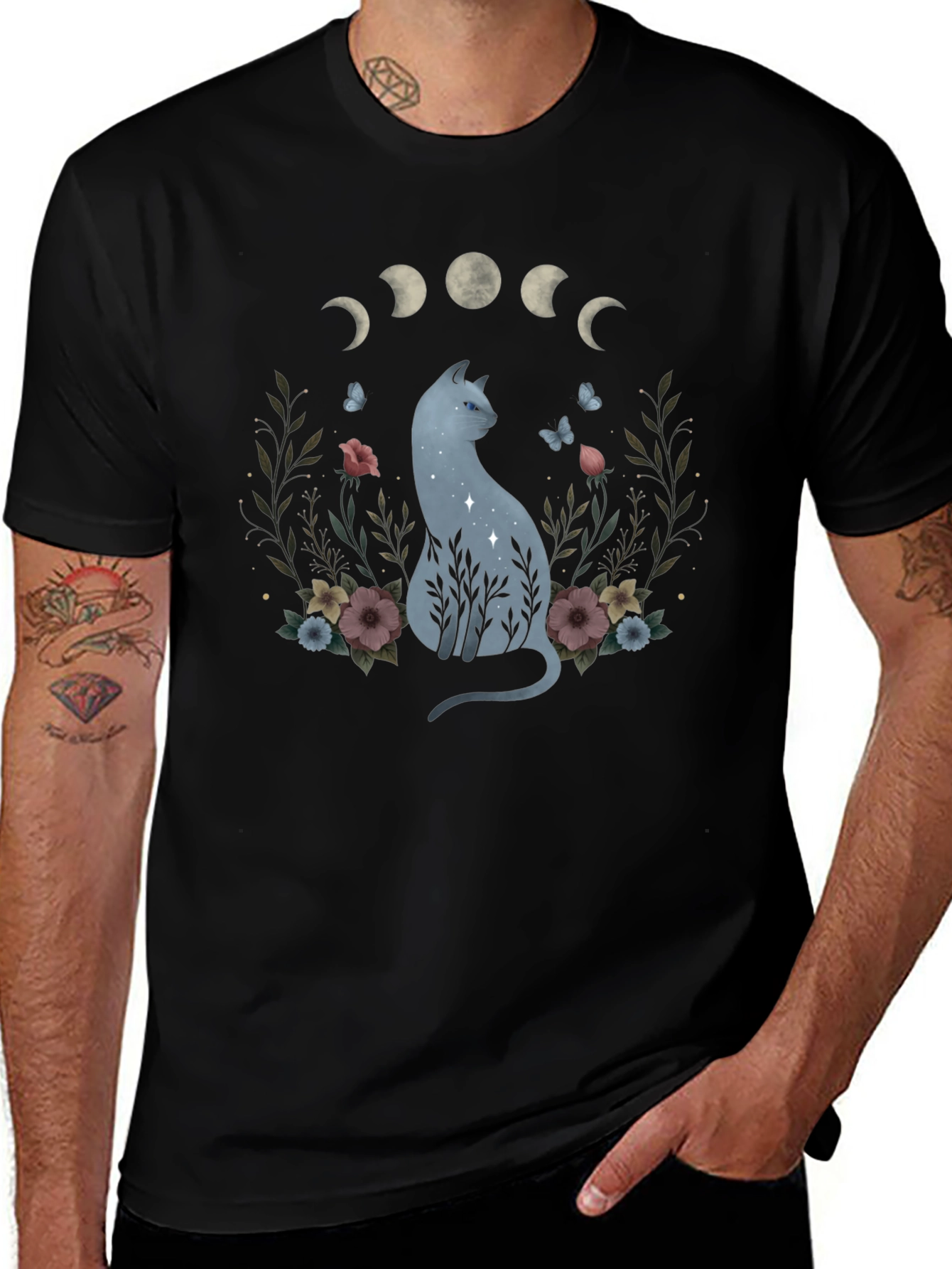 Moon Phase Cat Graphic T-Shirt