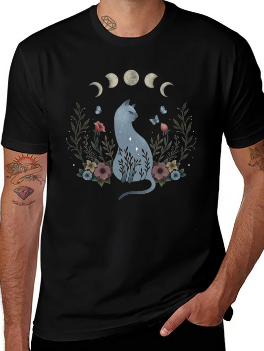 Moon Phase Cat Graphic T-Shirt