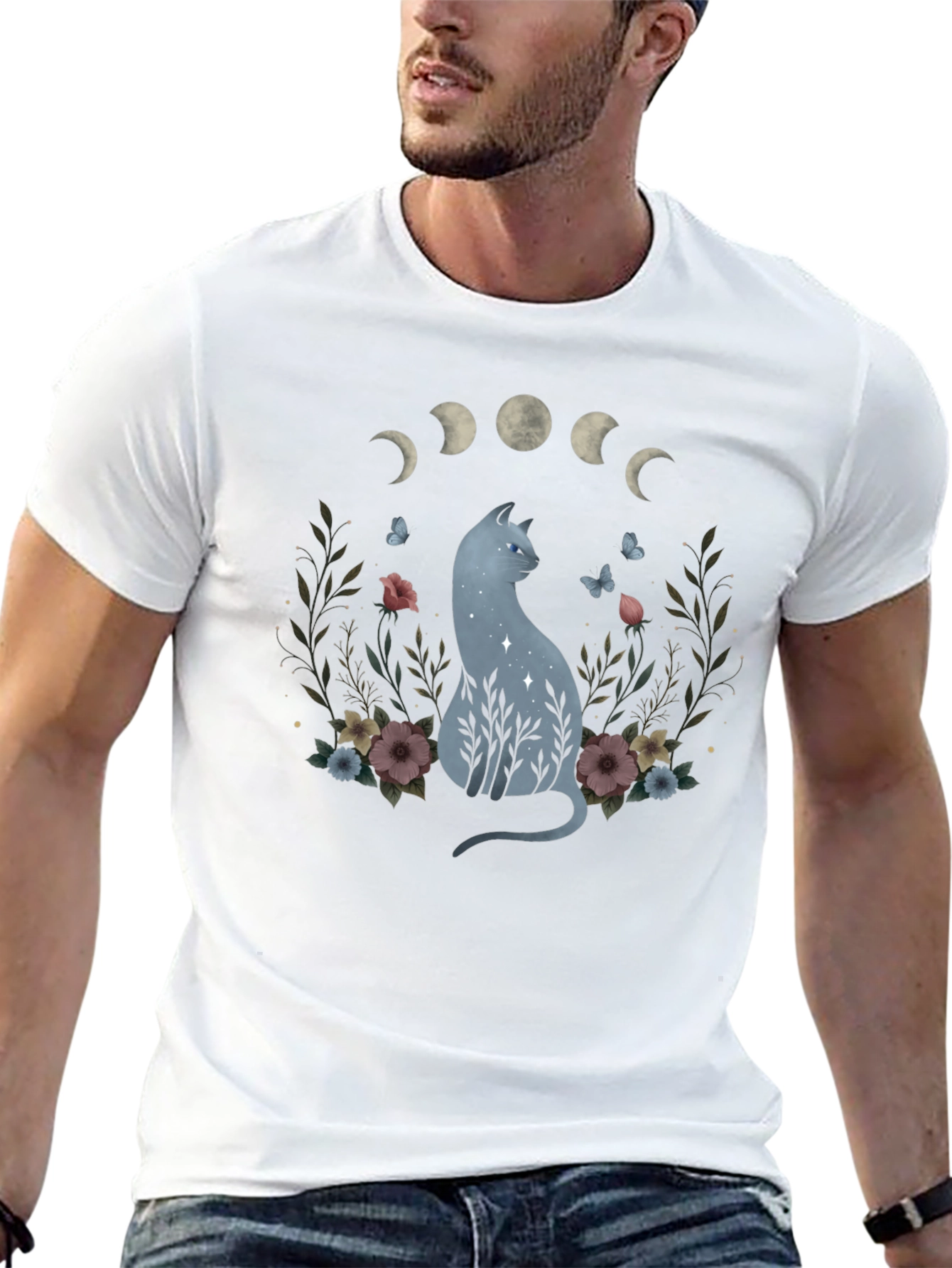 Moon Phase Cat Graphic T-Shirt
