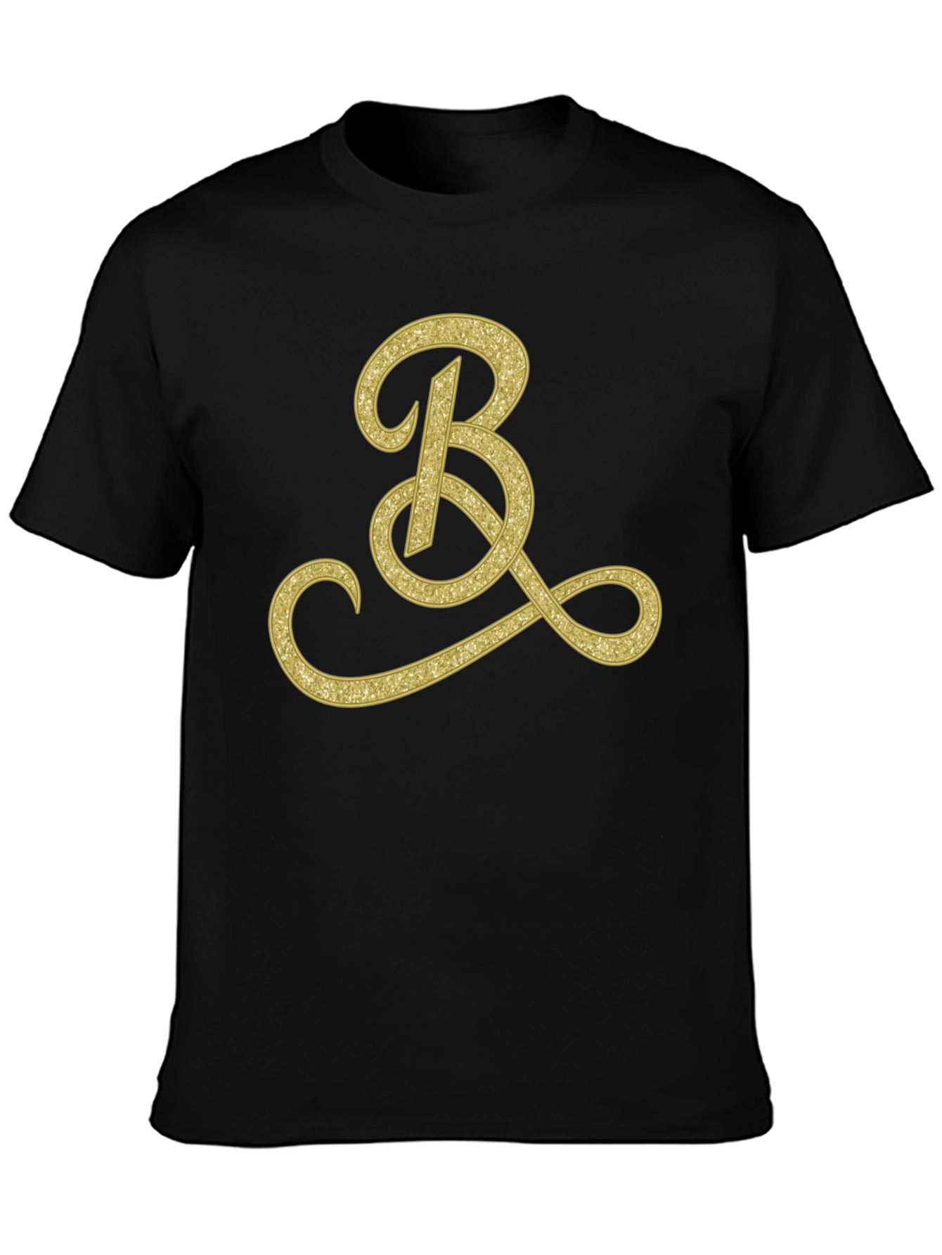 Mens Black T-Shirt with Gold Initial B Design