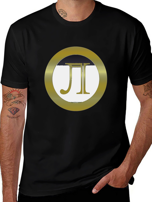 Stylish Black Tee with Gold JI Circle Graphic