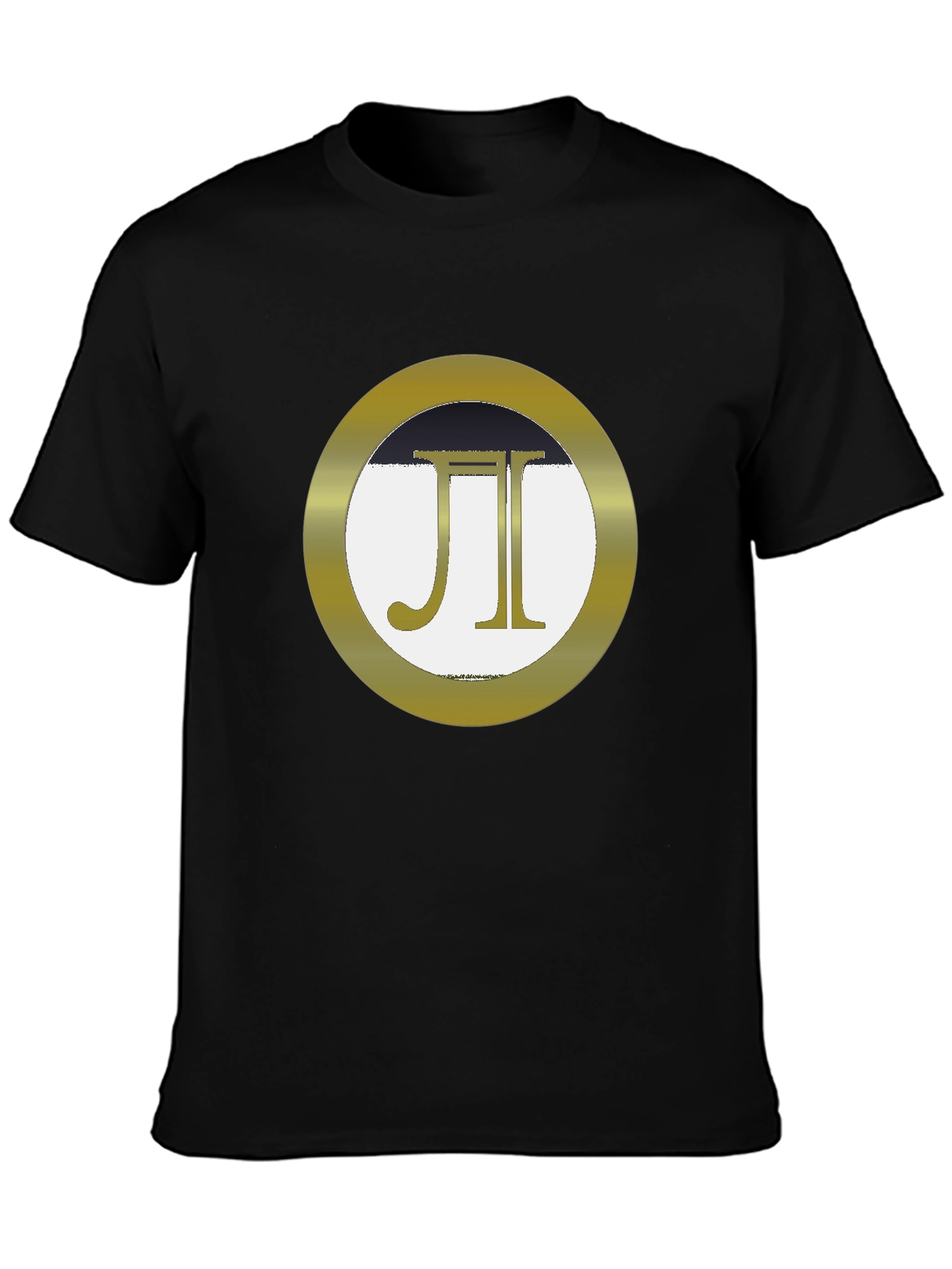 Stylish Black Tee with Gold JI Circle Graphic