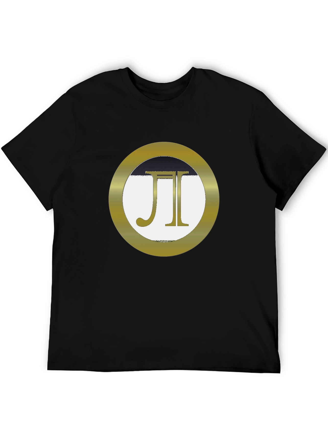 Stylish Black Tee with Gold JI Circle Graphic