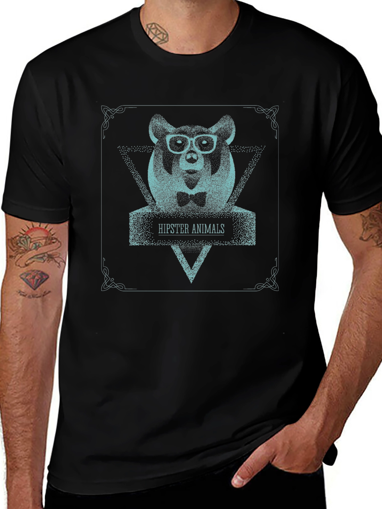 Hipster Animals Graphic T-Shirt - Unique Bear Design