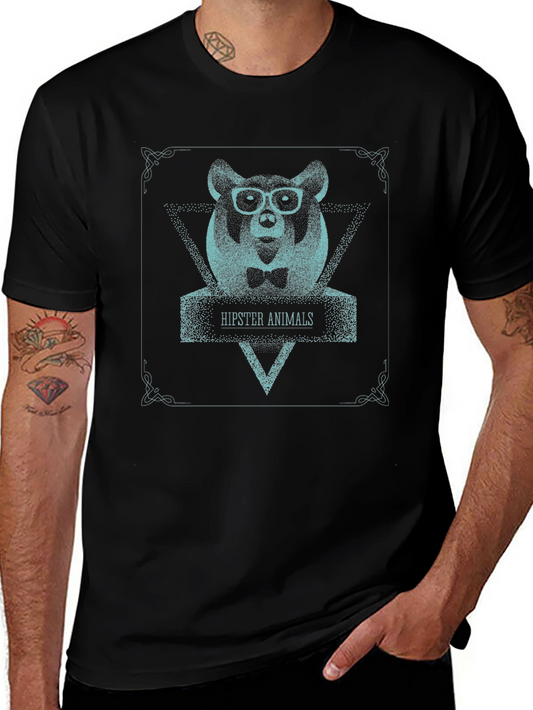 Hipster Animals Graphic T-Shirt - Unique Bear Design