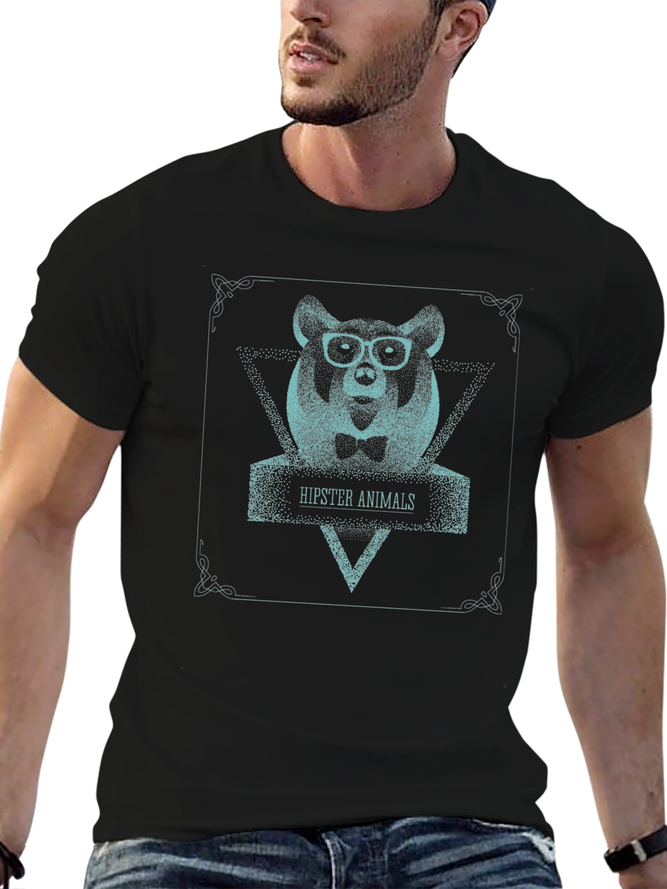 Hipster Animals Graphic T-Shirt - Unique Bear Design