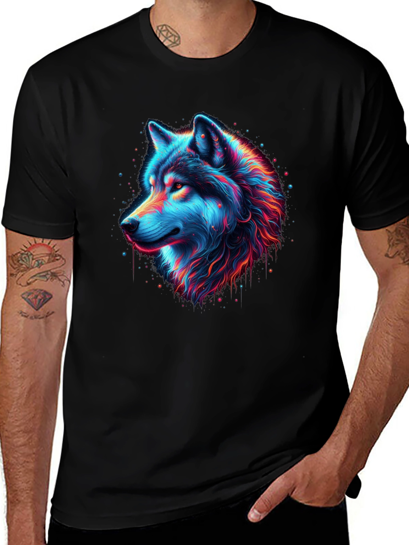 Neon Wolf Graphic T-Shirt - Mens Black Tee