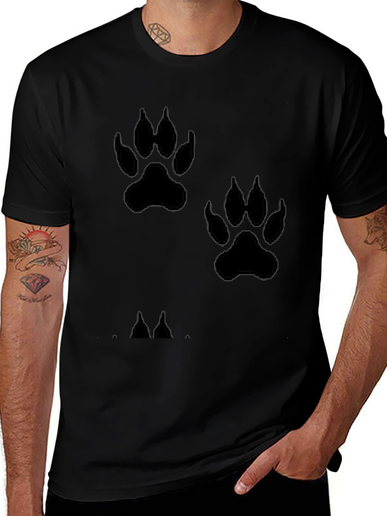 Paw Print T-Shirt - Black Casual Wear
