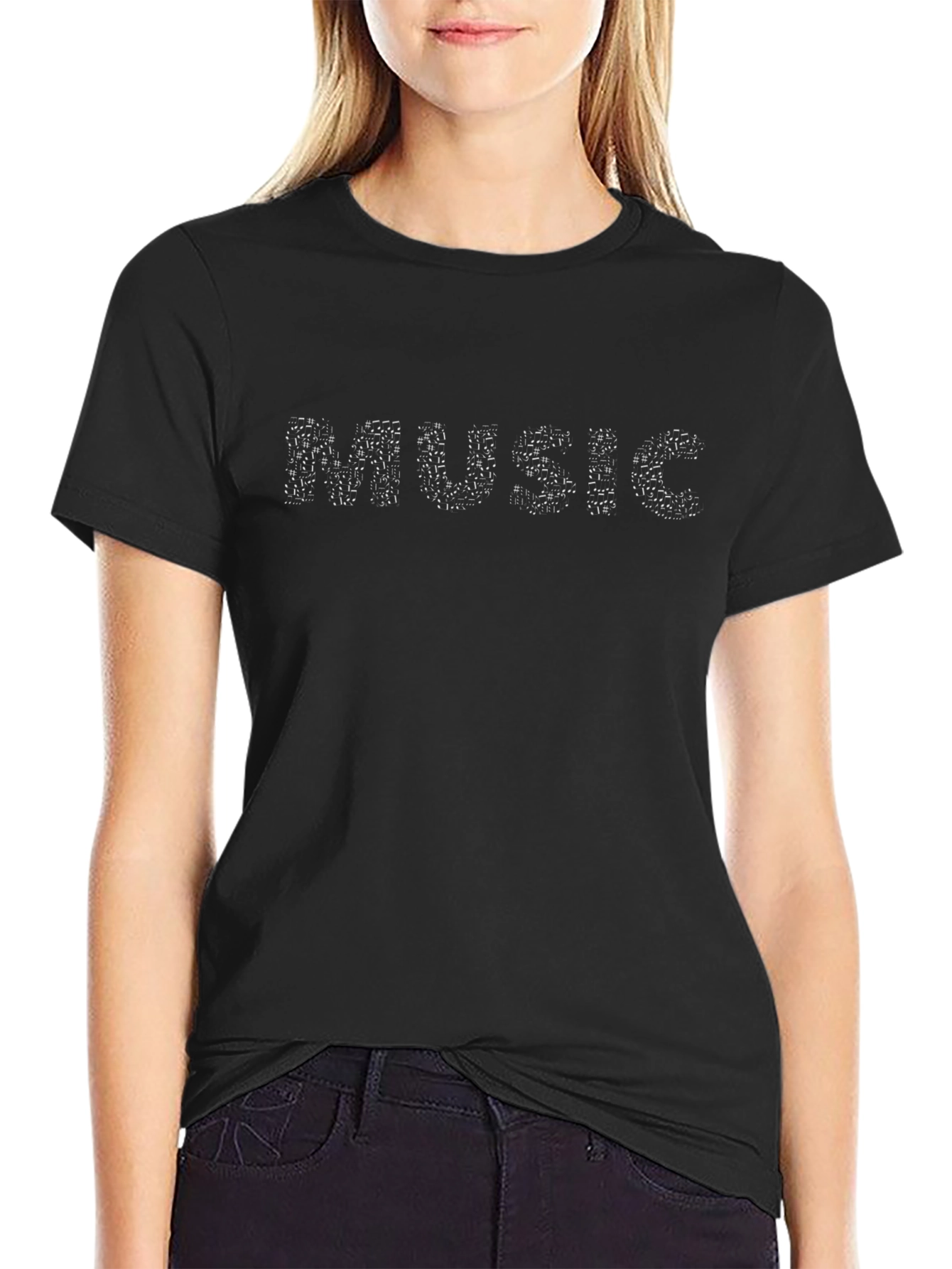 Music Notes Graphic Black T-Shirt