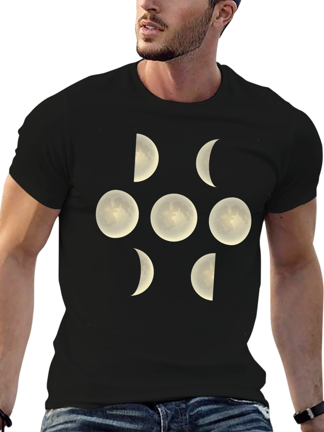Moon Phases Graphic Tee - Black Cotton Shirt