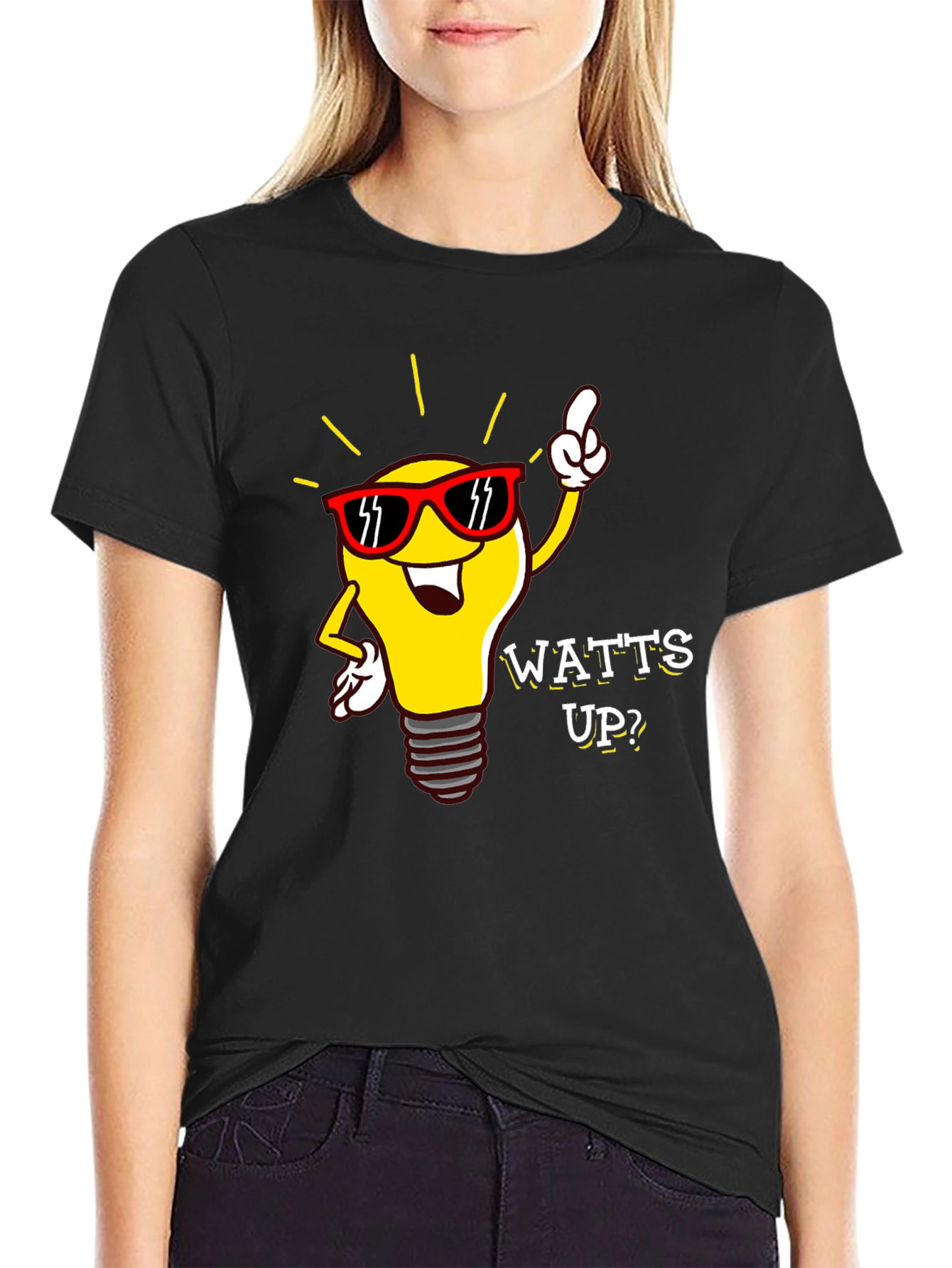 Watts Up? Lightbulb Graphic Tee - Black
