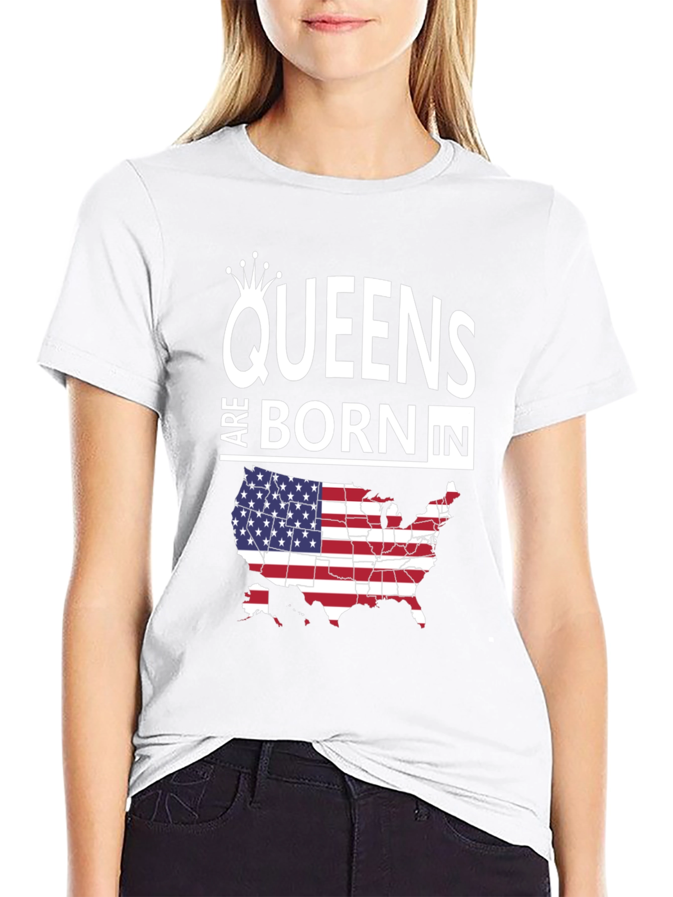 Queens Born In USA Map T-Shirt