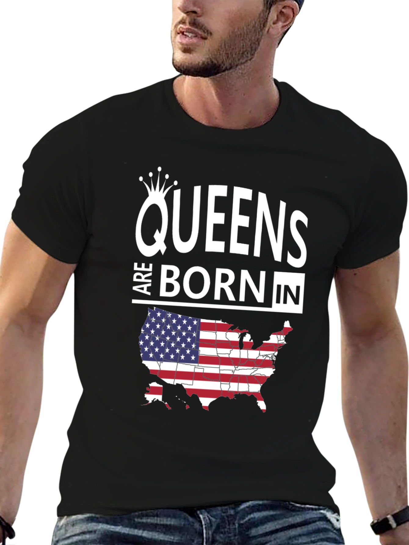 Queens Born In USA Map T-Shirt