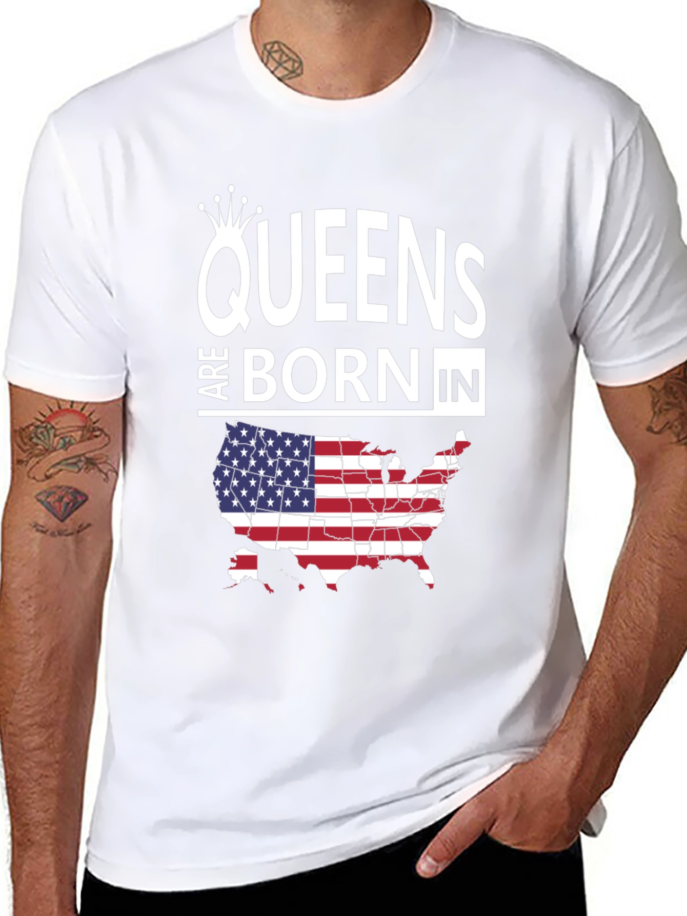 Queens Born In USA Map T-Shirt
