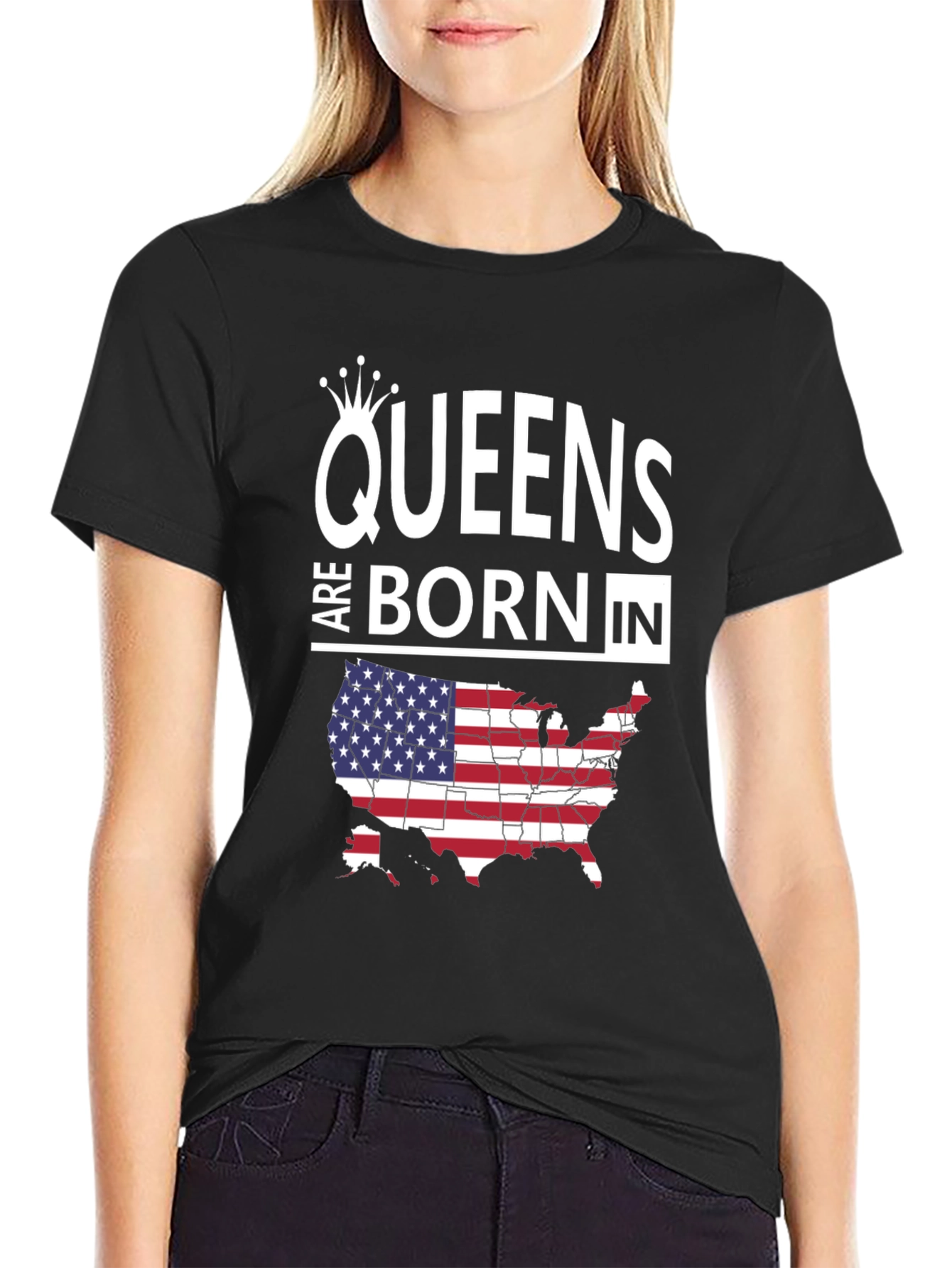 Queens Born In USA Map T-Shirt