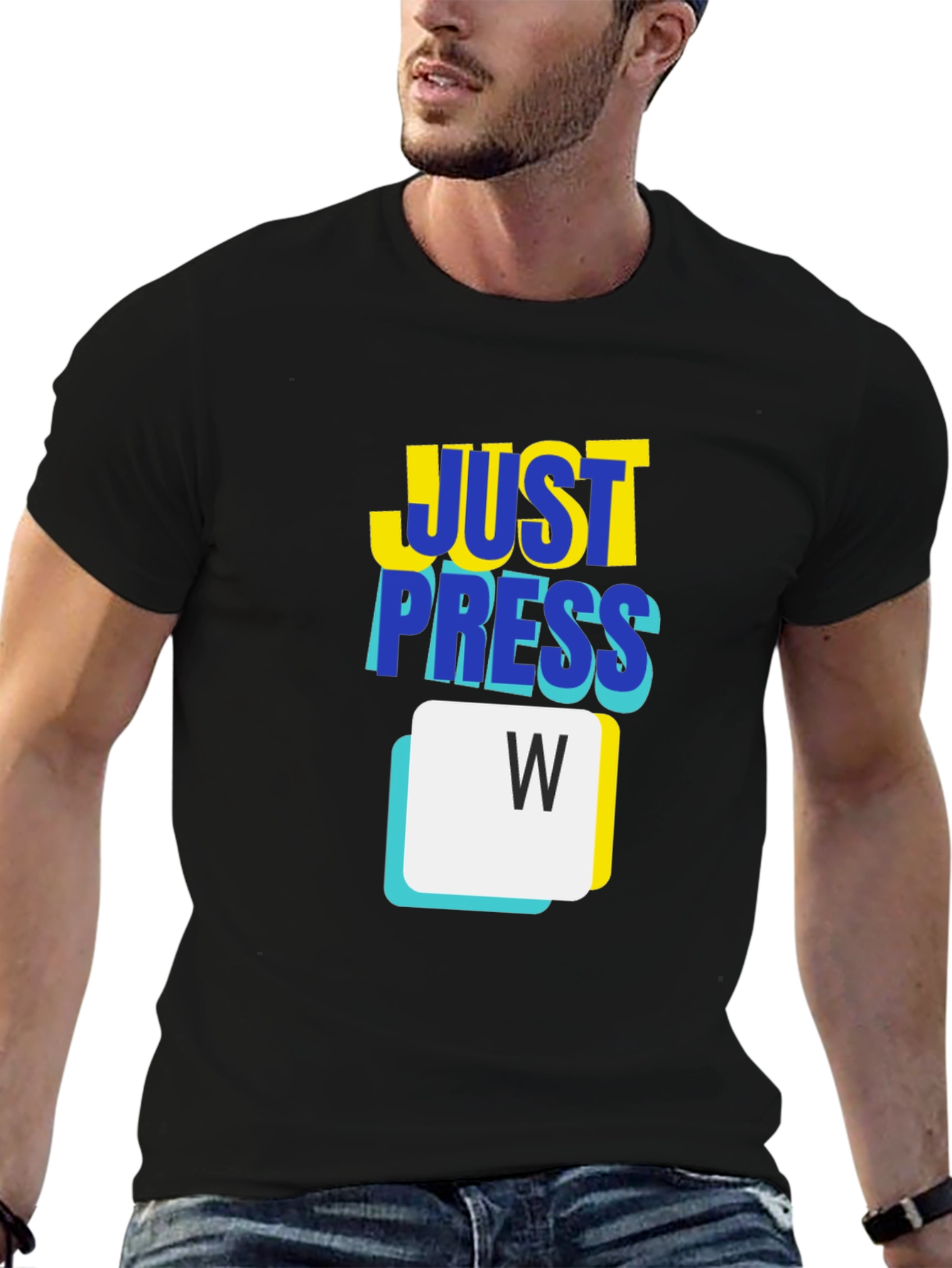 Just Press W Black T-Shirt - Gamer Style