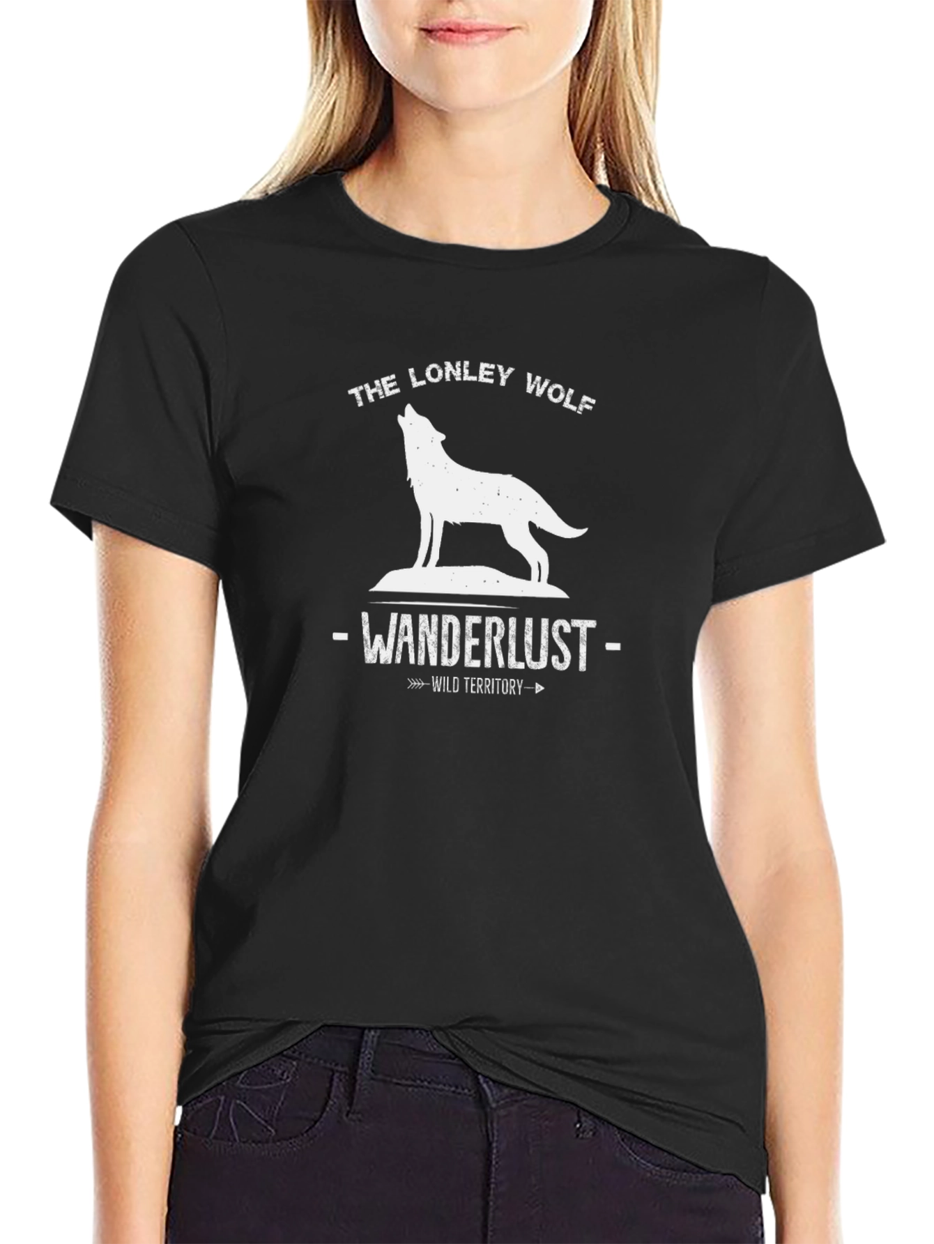 Lonely Wolf Wanderlust Graphic Tee - Black