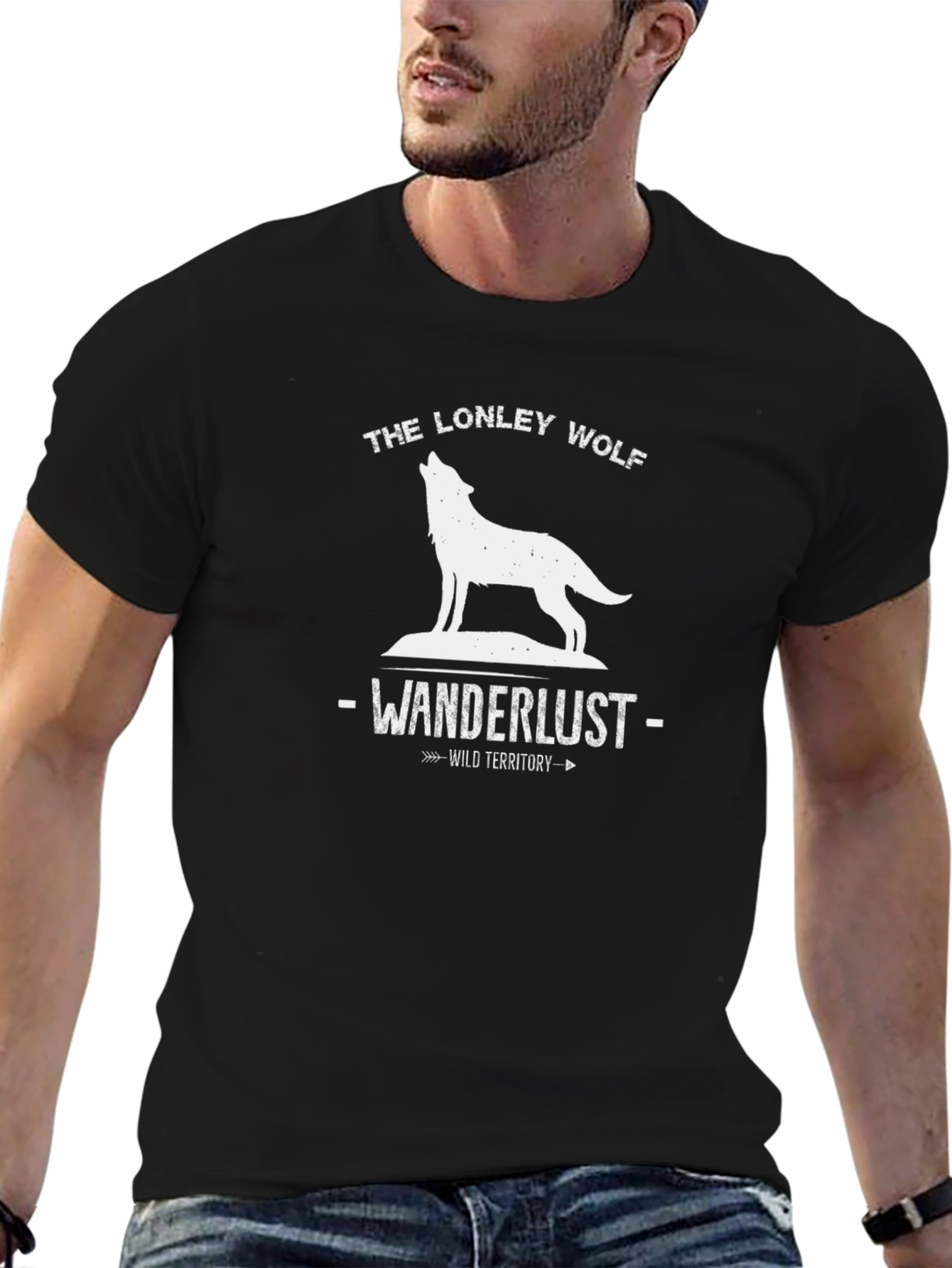 Lonely Wolf Wanderlust Graphic Tee - Black