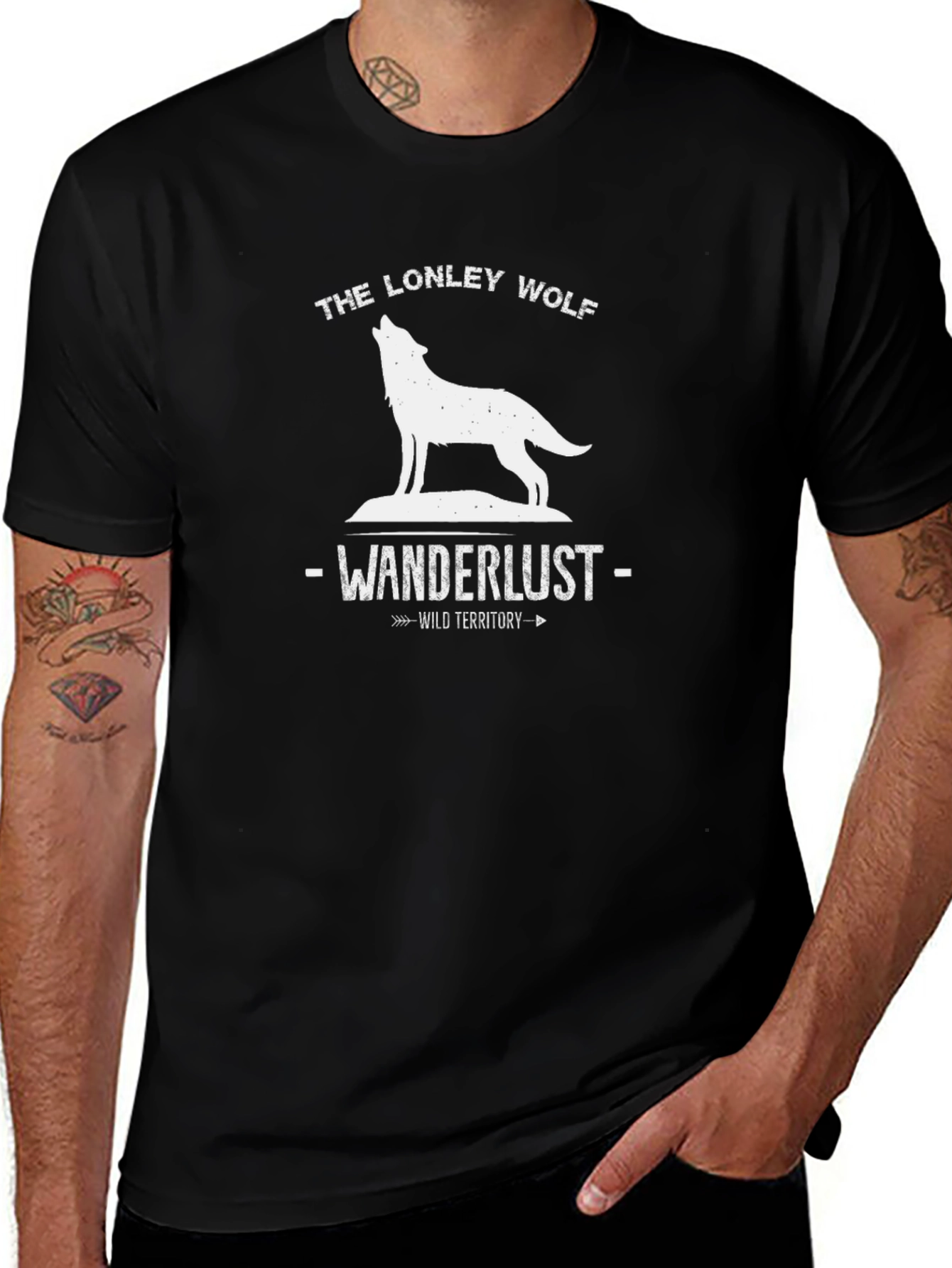 Lonely Wolf Wanderlust Graphic Tee - Black