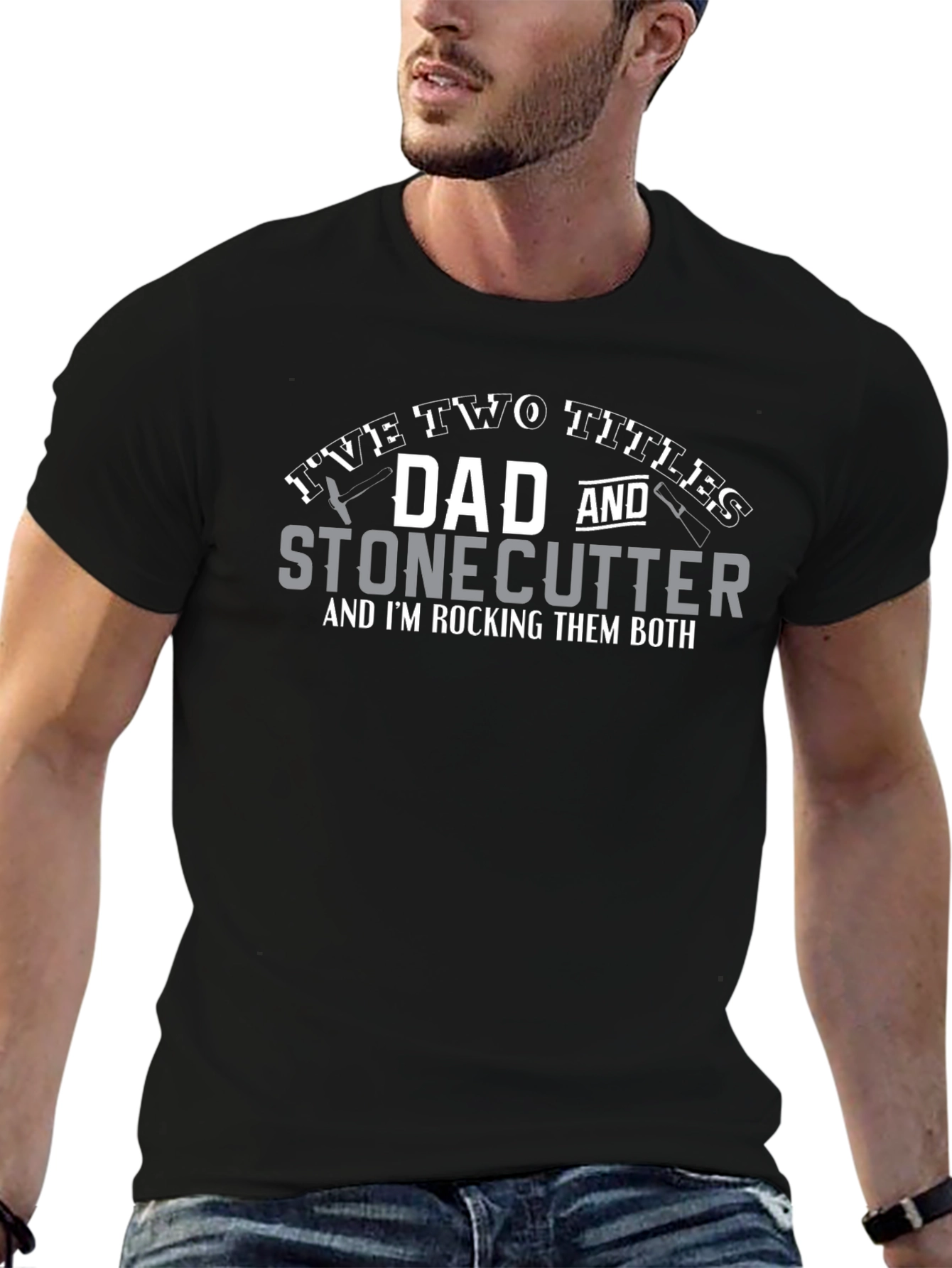 Dad Stonecutter Two Titles Black Graphic Tee