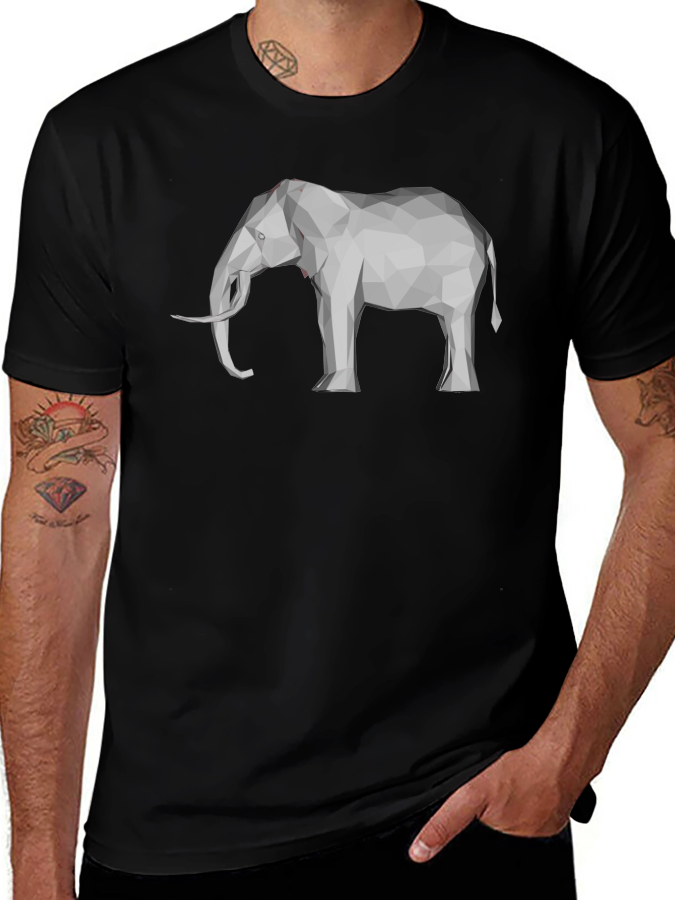 Geometric Elephant Graphic Tee - Modern Mens T-Shirt