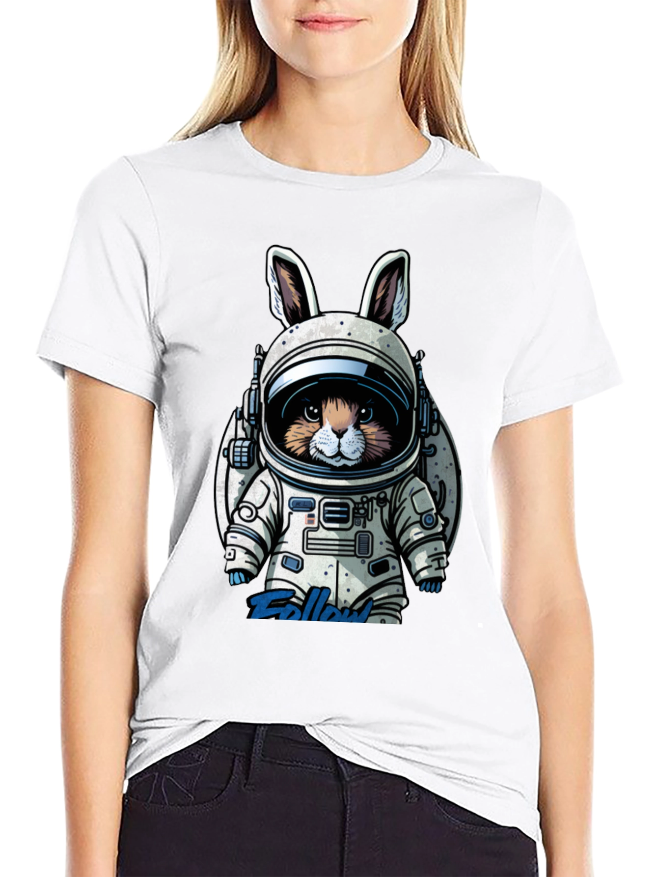 Astronaut Bunny Graphic T-Shirt - Black