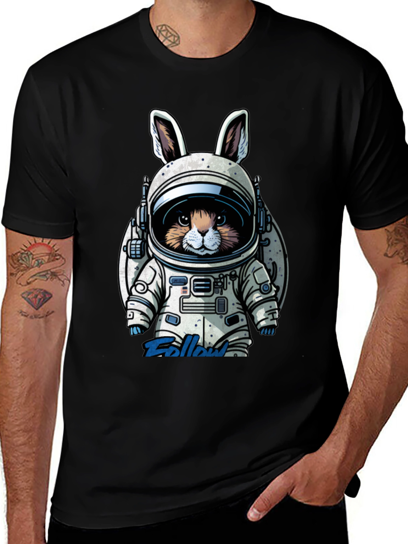 Astronaut Bunny Graphic T-Shirt - Black