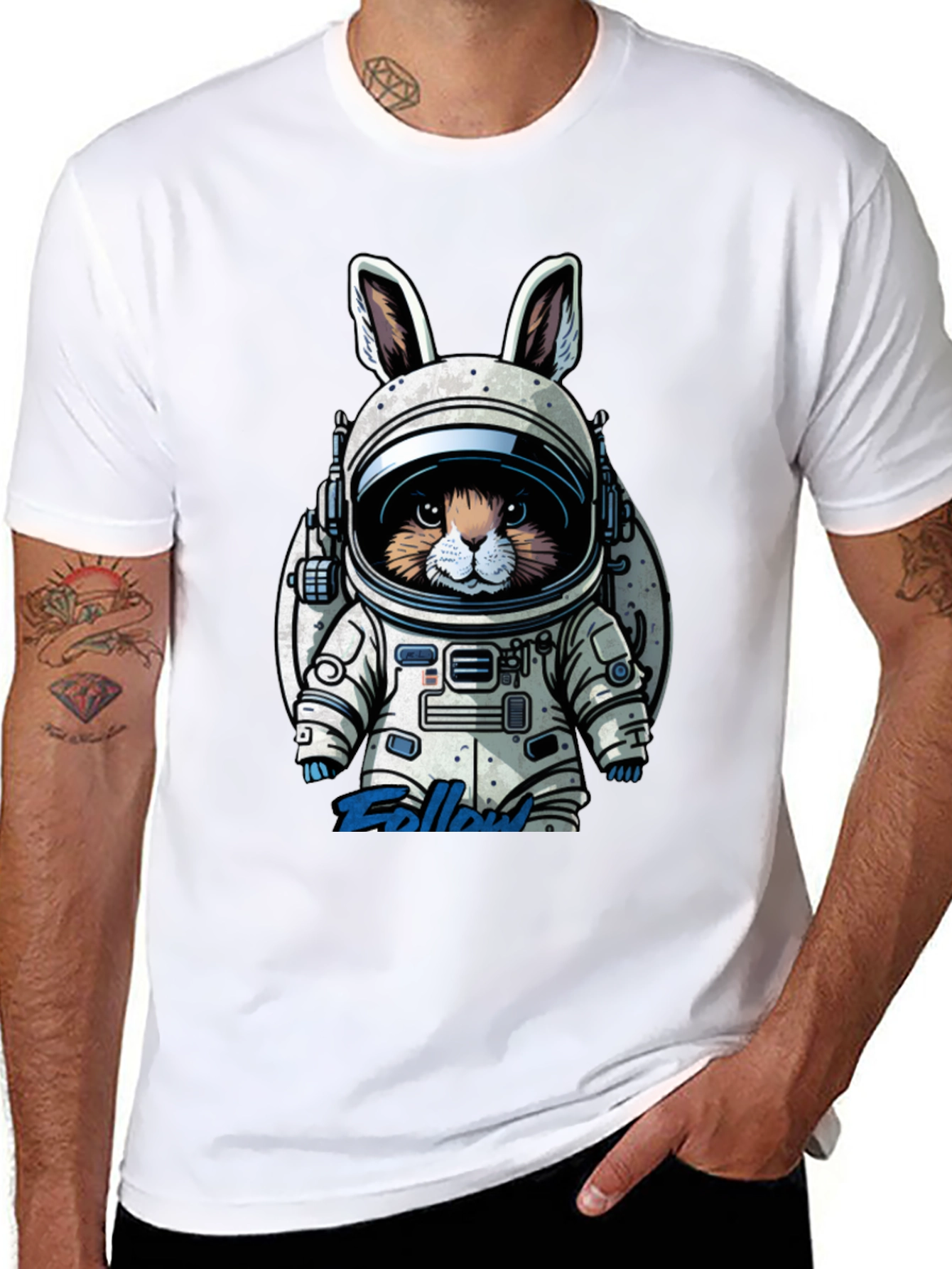 Astronaut Bunny Graphic T-Shirt - Black