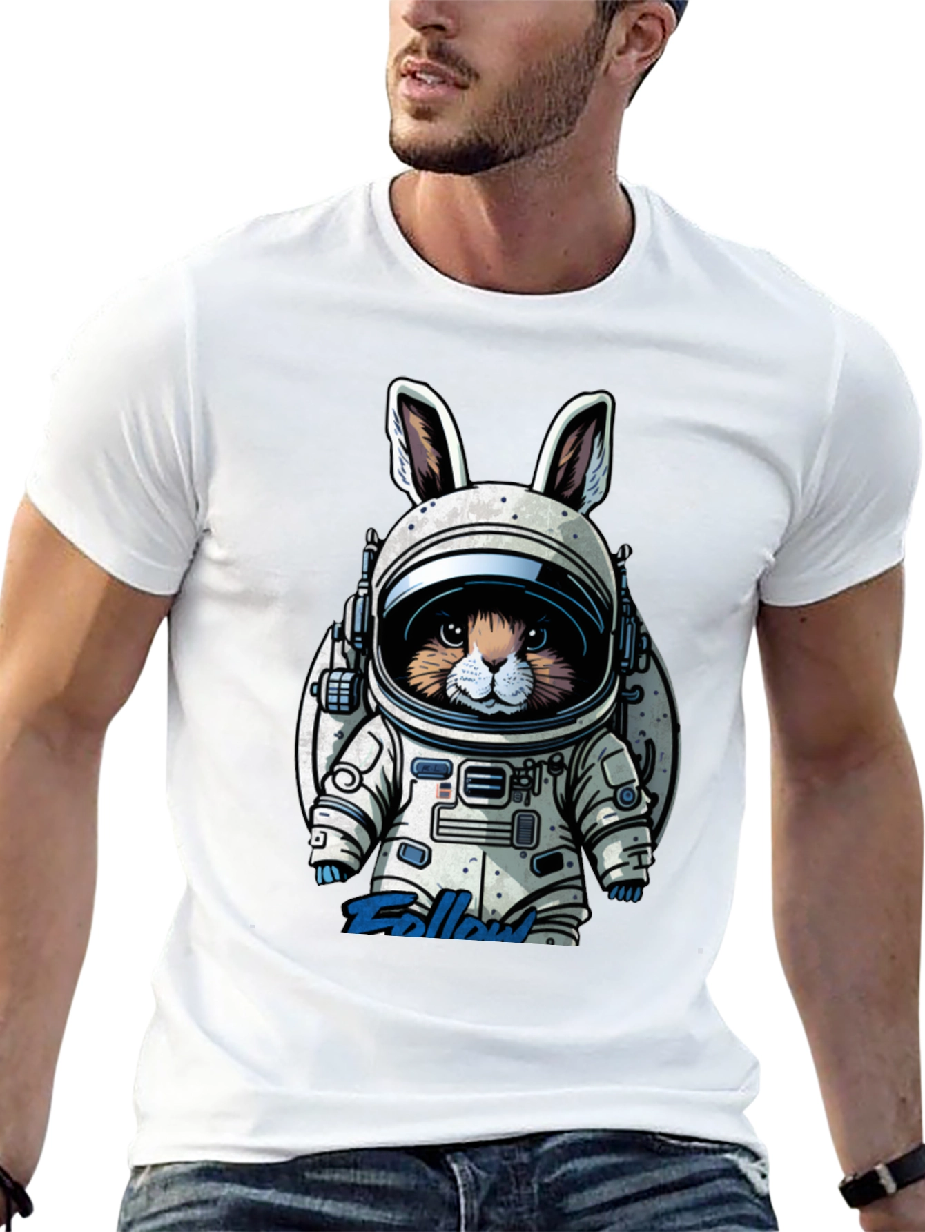 Astronaut Bunny Graphic T-Shirt - Black