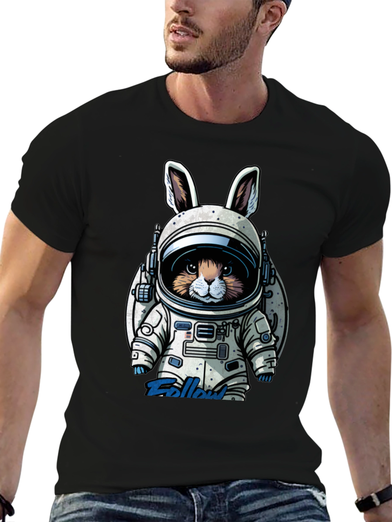 Astronaut Bunny Graphic T-Shirt - Black
