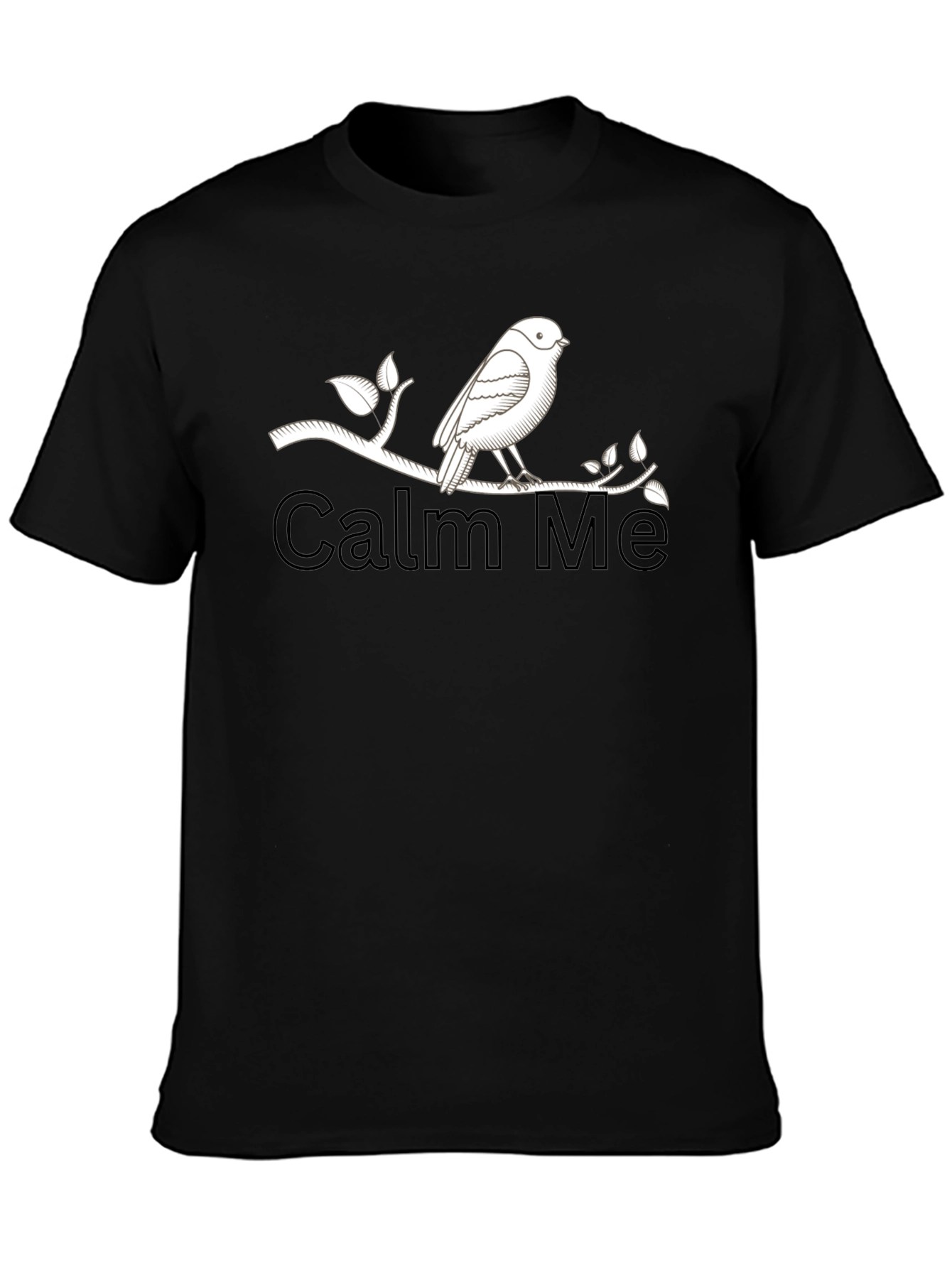 Calm Me Bird on Branch Black T-Shirt
