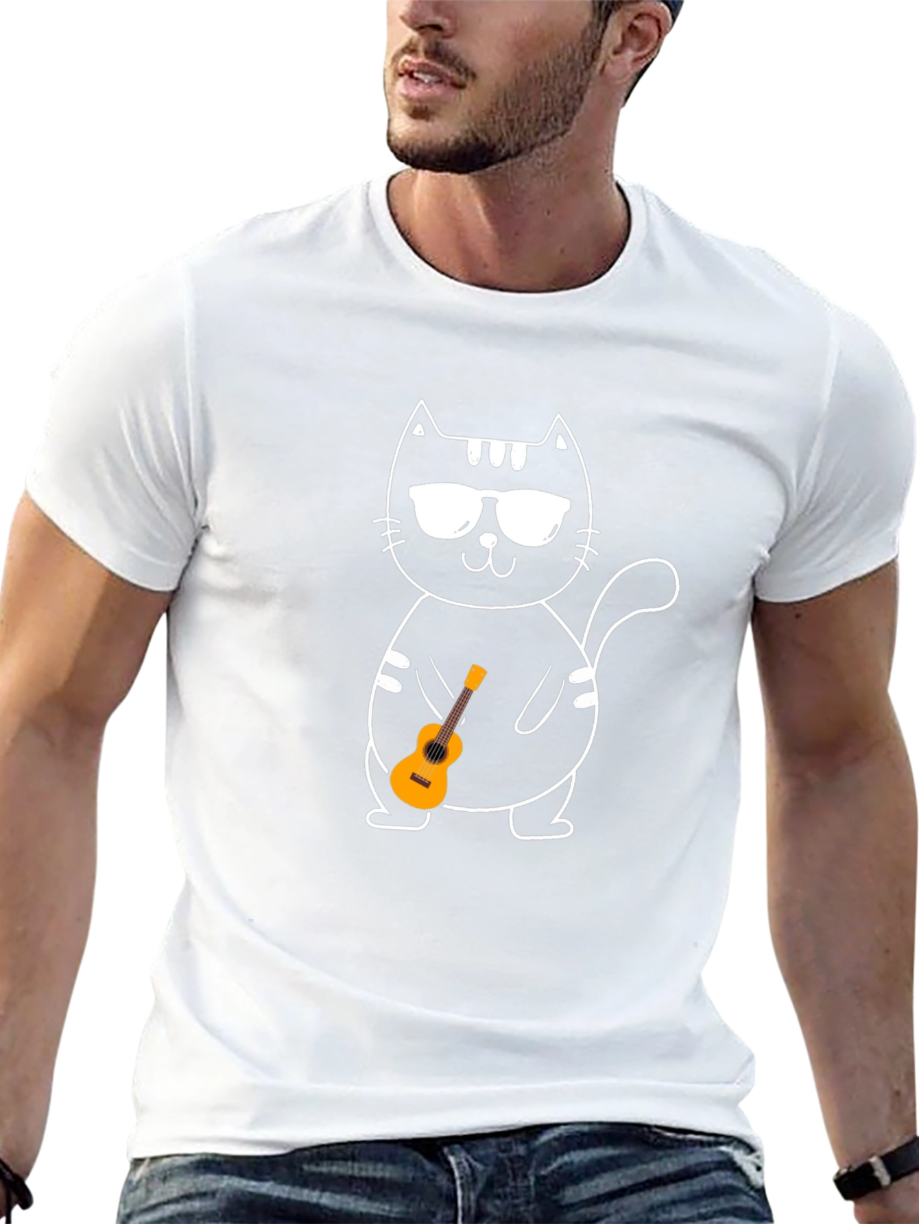 Cool Cat Ukulele Graphic T-Shirt