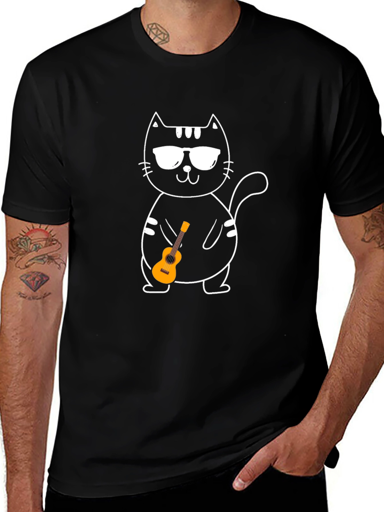Cool Cat Ukulele Graphic T-Shirt